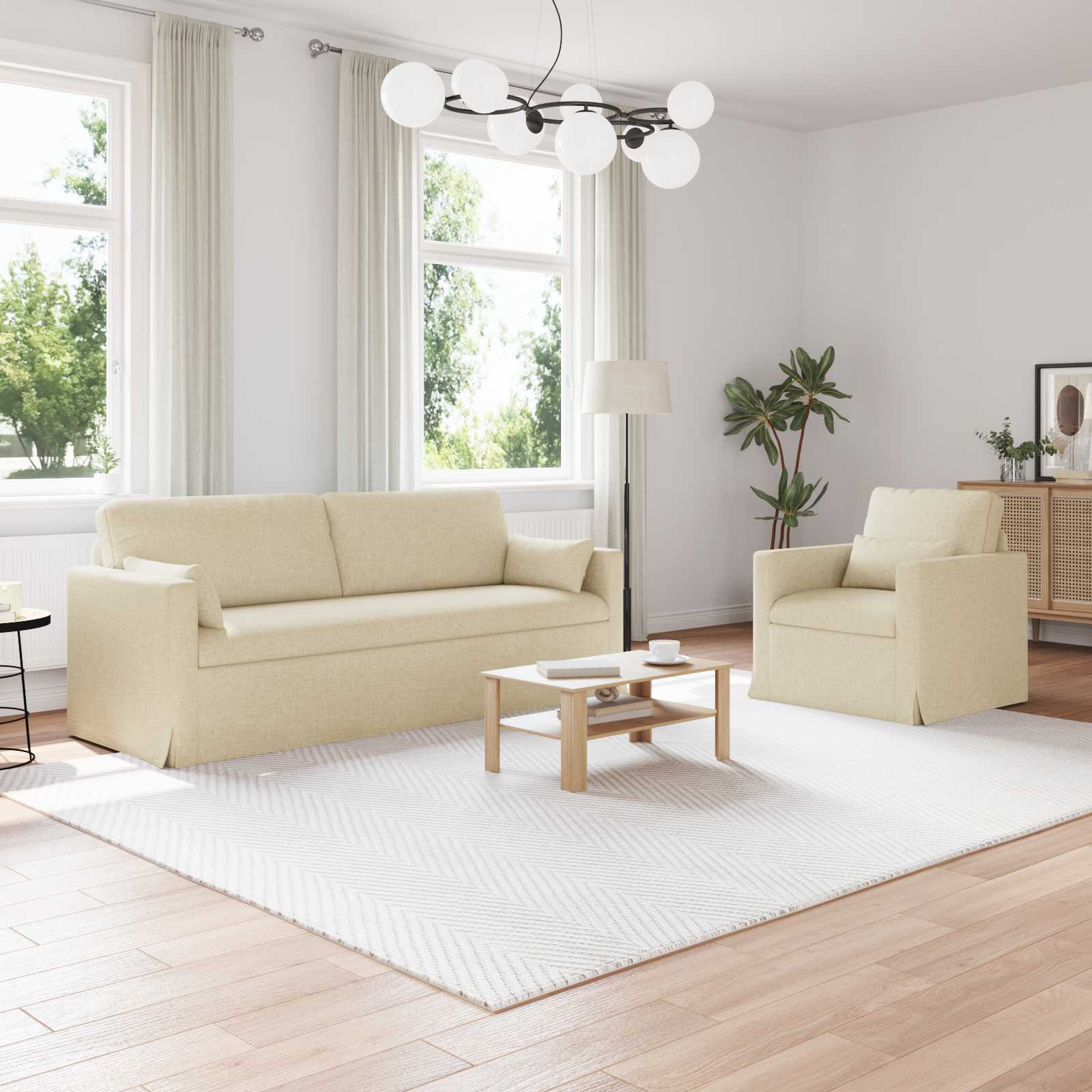 vidaXL Sofa Set 2 pcs Creme 198 x 78 x 80 cm Stoff