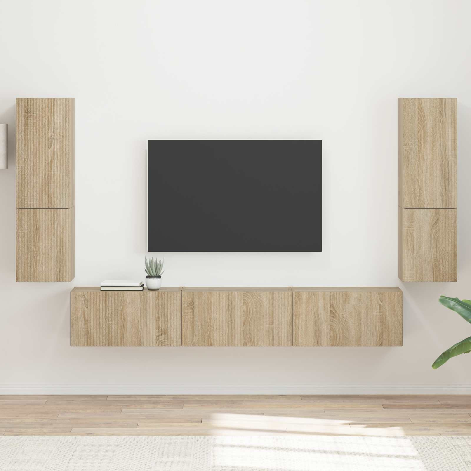 vidaXL TV-Schrankset Wandmontiert 4 pcs Sonoma-Eiche Holzwerkstoff