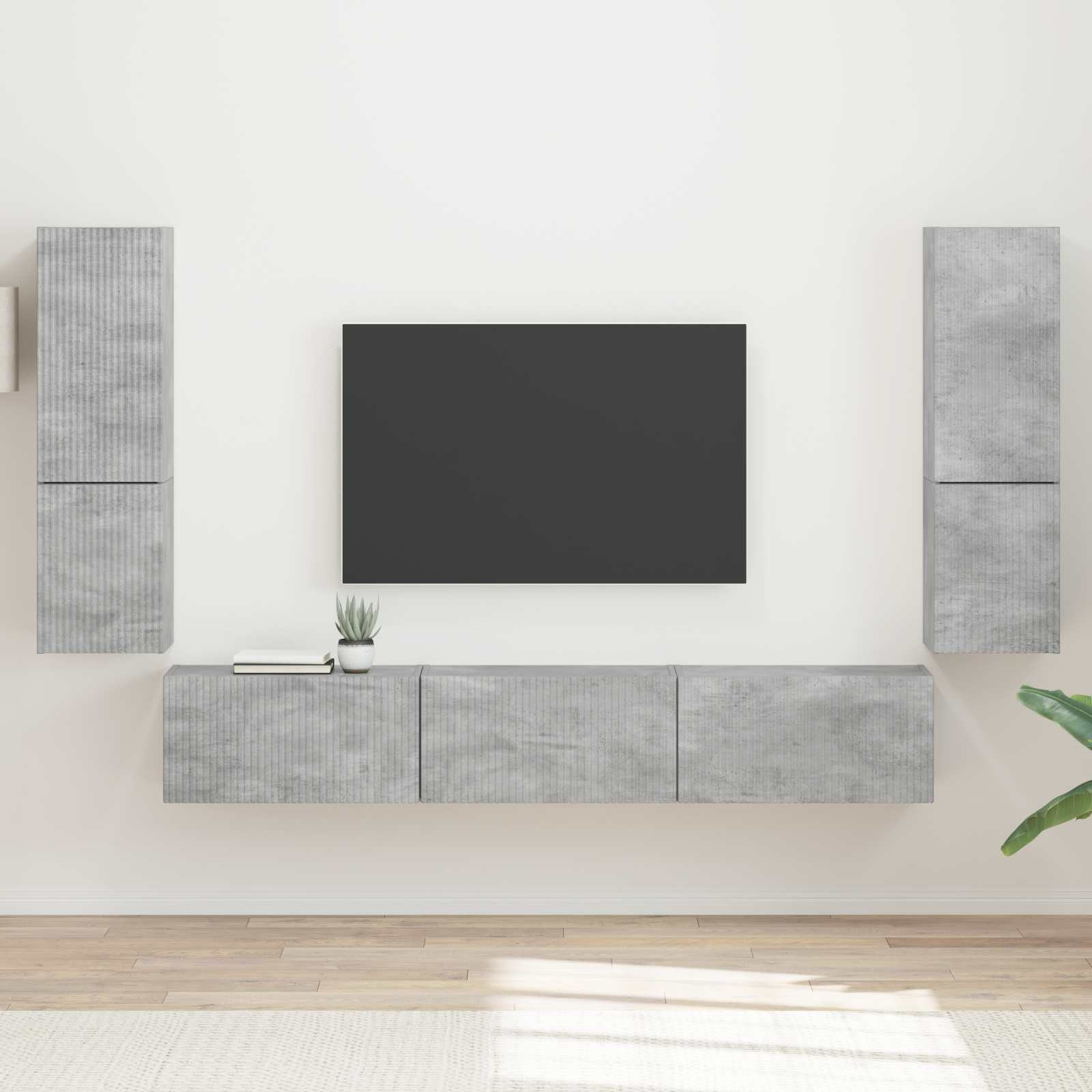 vidaXL TV-Schrankset Wandmontiert 4 pcs Beton Grau Holzwerkstoff