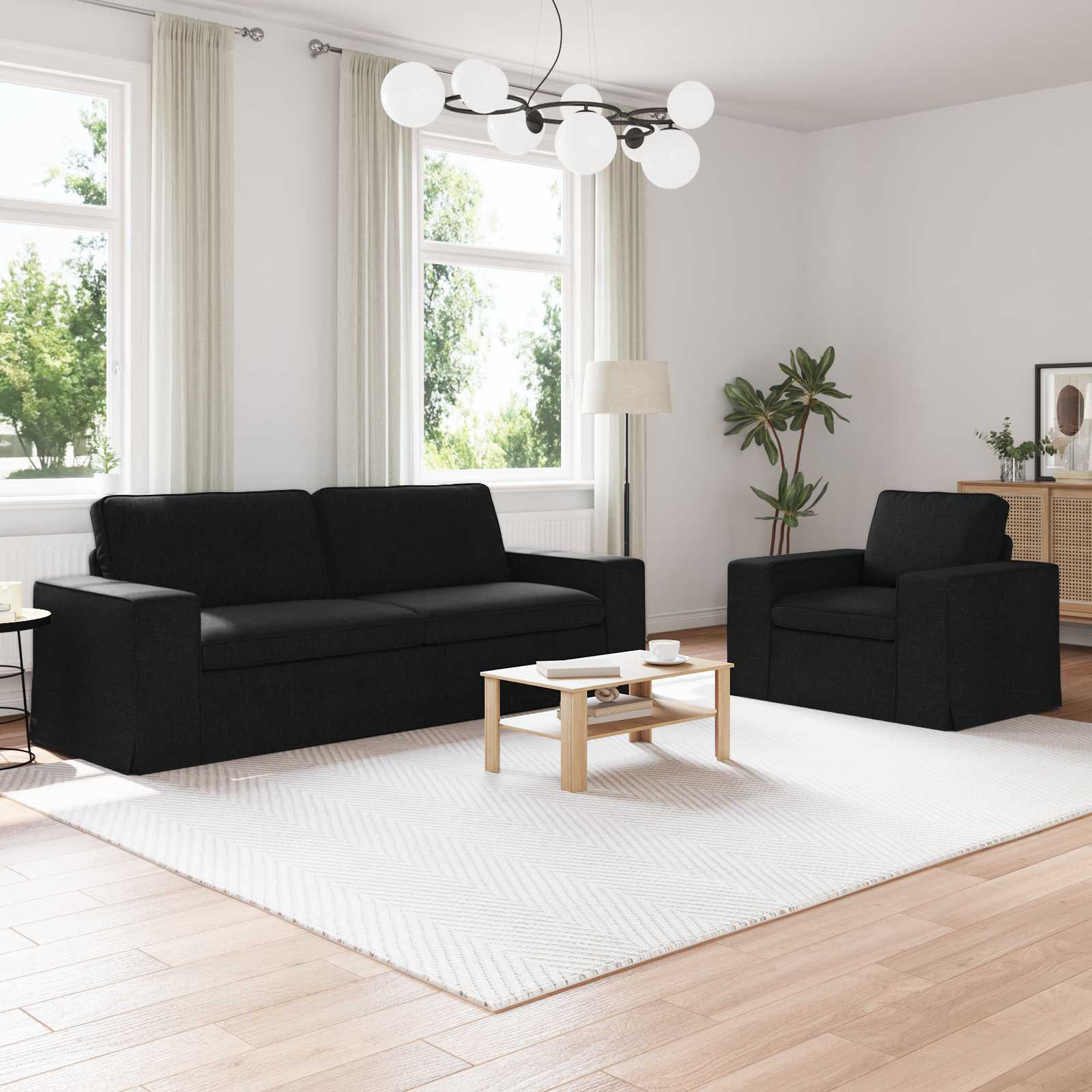 vidaXL Sofa Set 2 pcs Schwarz 222 x 80 x 82 cm Stoff