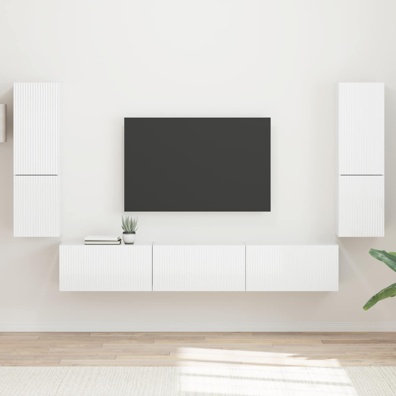 vidaXL TV-Schrankset Wandmontiert 4 pcs Hochglanz Weiß Holzwerkstoff