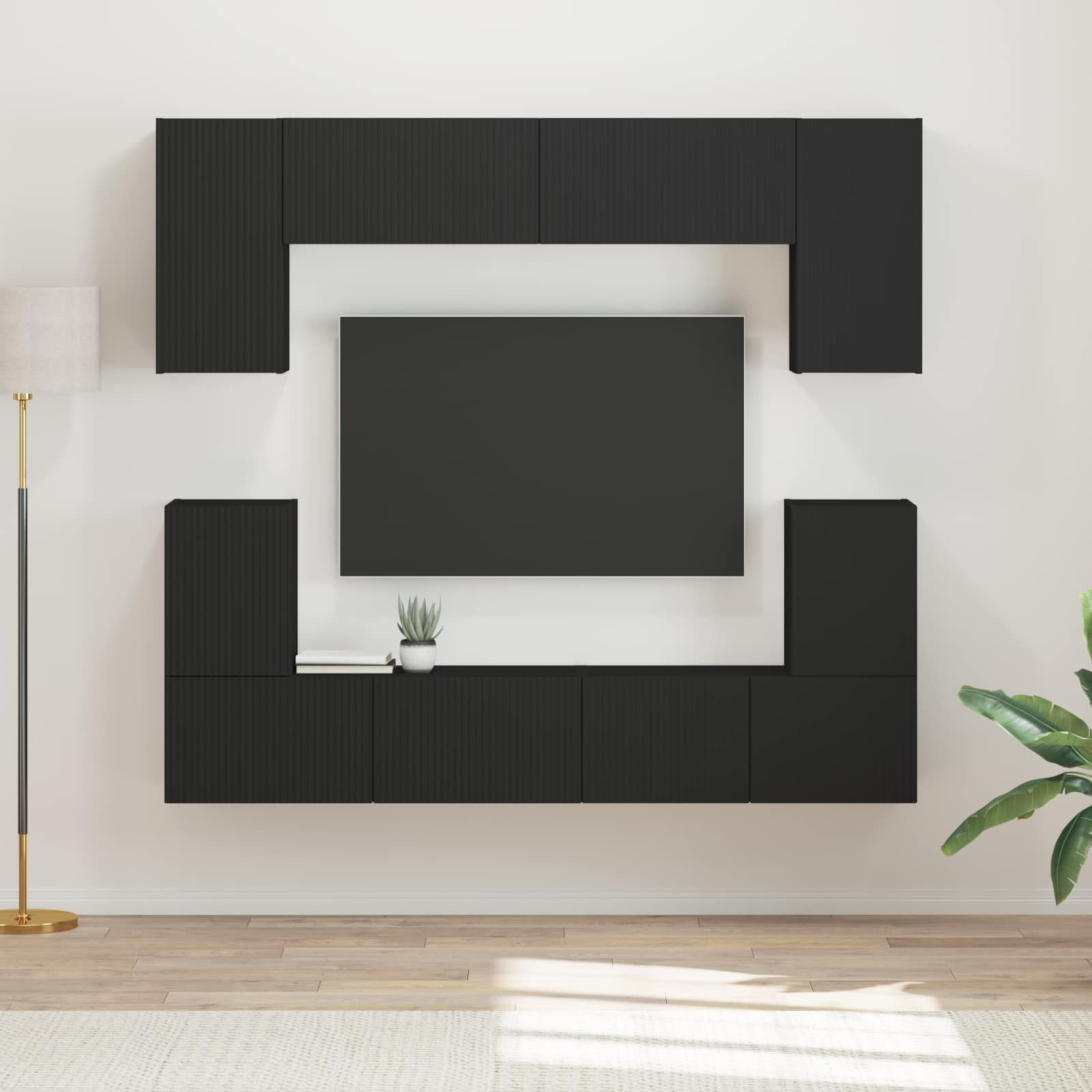 vidaXL TV-Schrankset Wandmontiert 5 pcs Schwarz Holzwerkstoff