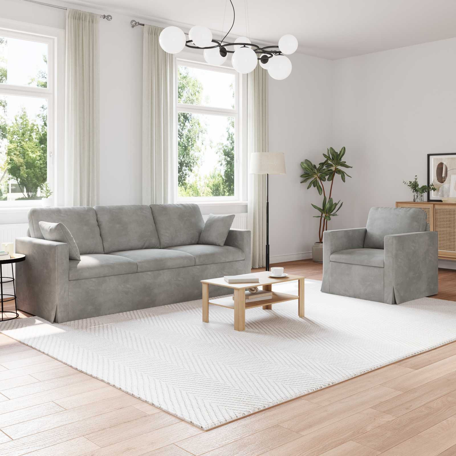 vidaXL Sofa Set 2 pcs Hellgrau 198 x 78 x 80 cm Samt