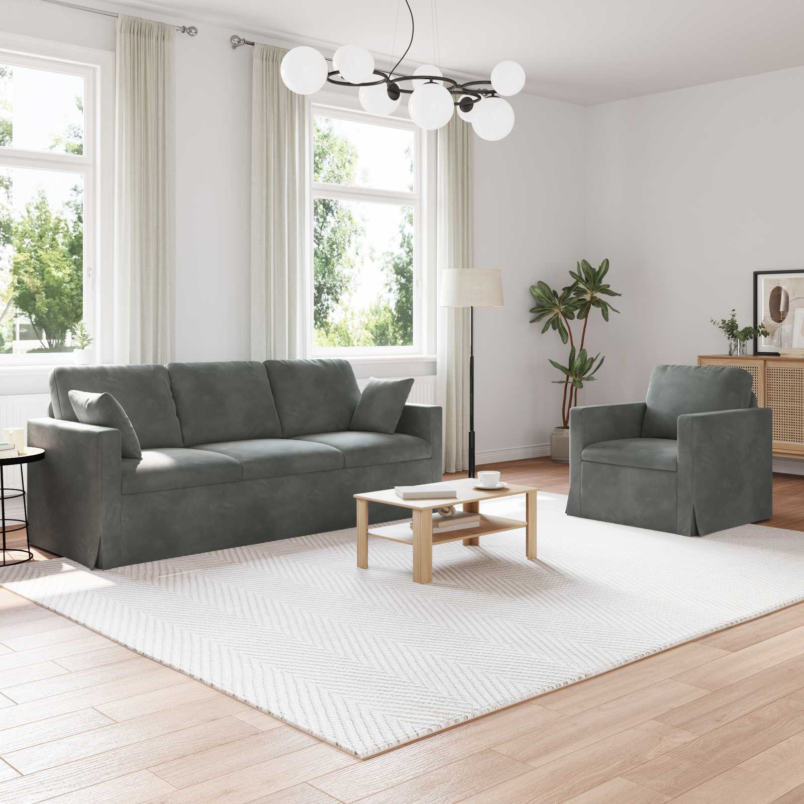 vidaXL Sofa Set 2 pcs Dunkelgrau 198 x 78 x 80 cm Samt