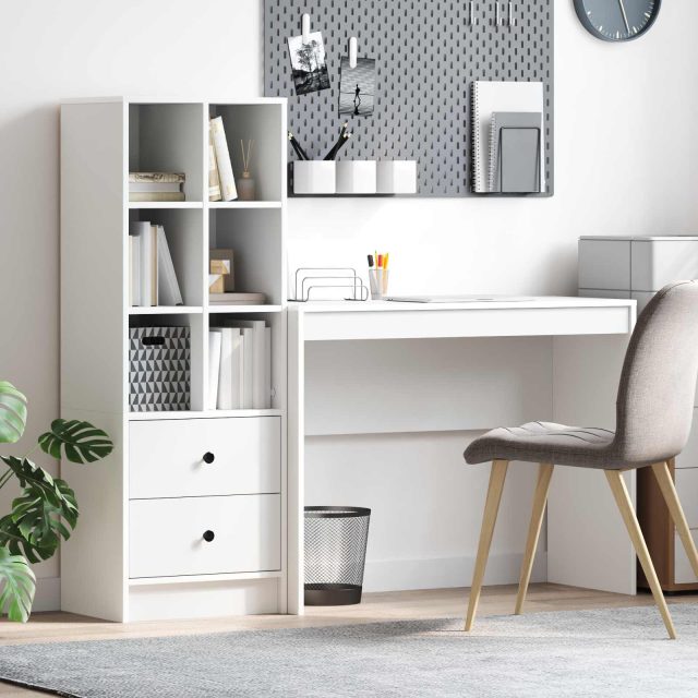 vidaXL Schreibtisch mit Schubladen mit Regal mit Speicher 2 pcs Weiß