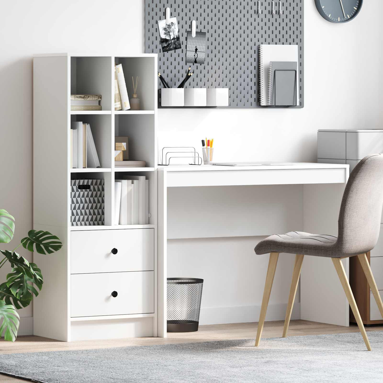 vidaXL Schreibtisch mit Schubladen mit Regal mit Speicher 2 pcs Weiß