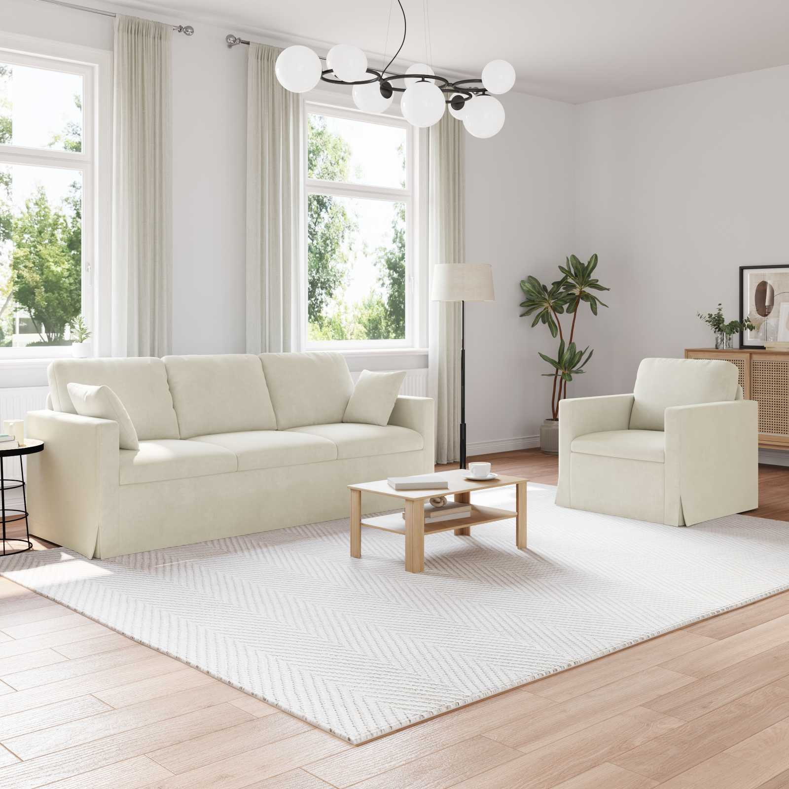 vidaXL Sofa Set 2 pcs Creme 198 x 78 x 80 cm Samt