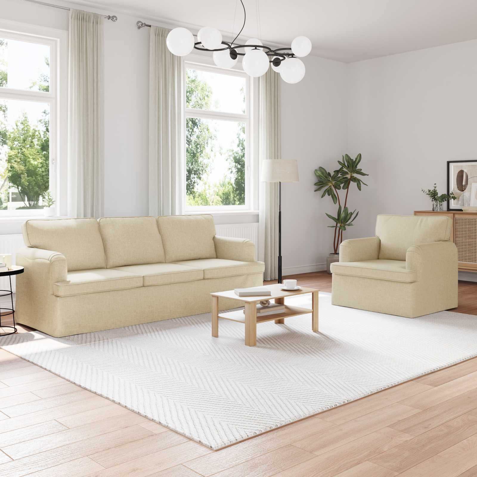 vidaXL Sofa Set 2 pcs Creme 201 x 80 x 85 cm Stoff