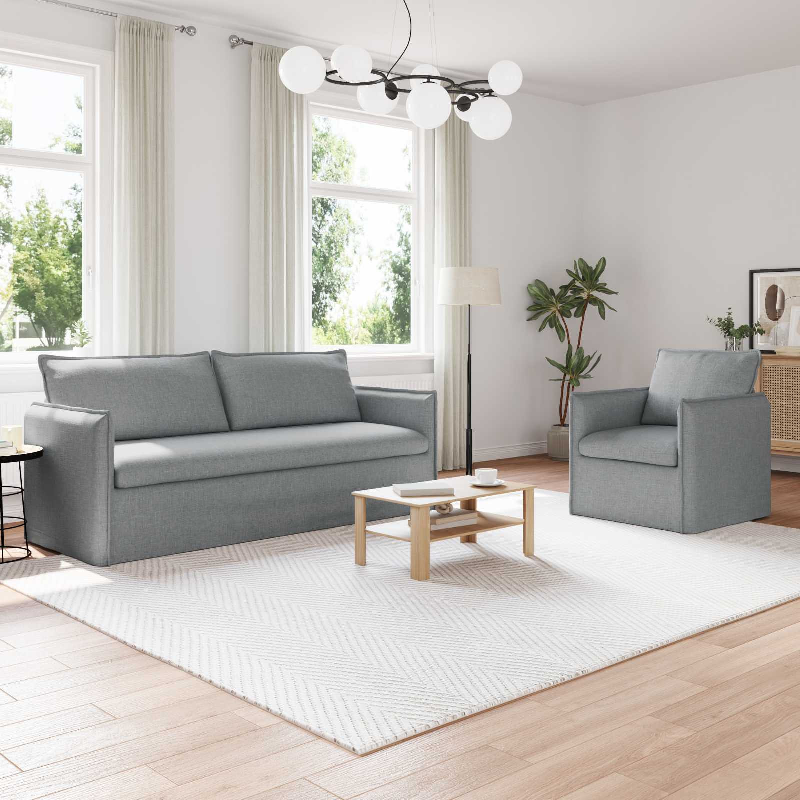 vidaXL Sofa Set 2 pcs Hellgrau 196 x 82 x 85 cm Stoff