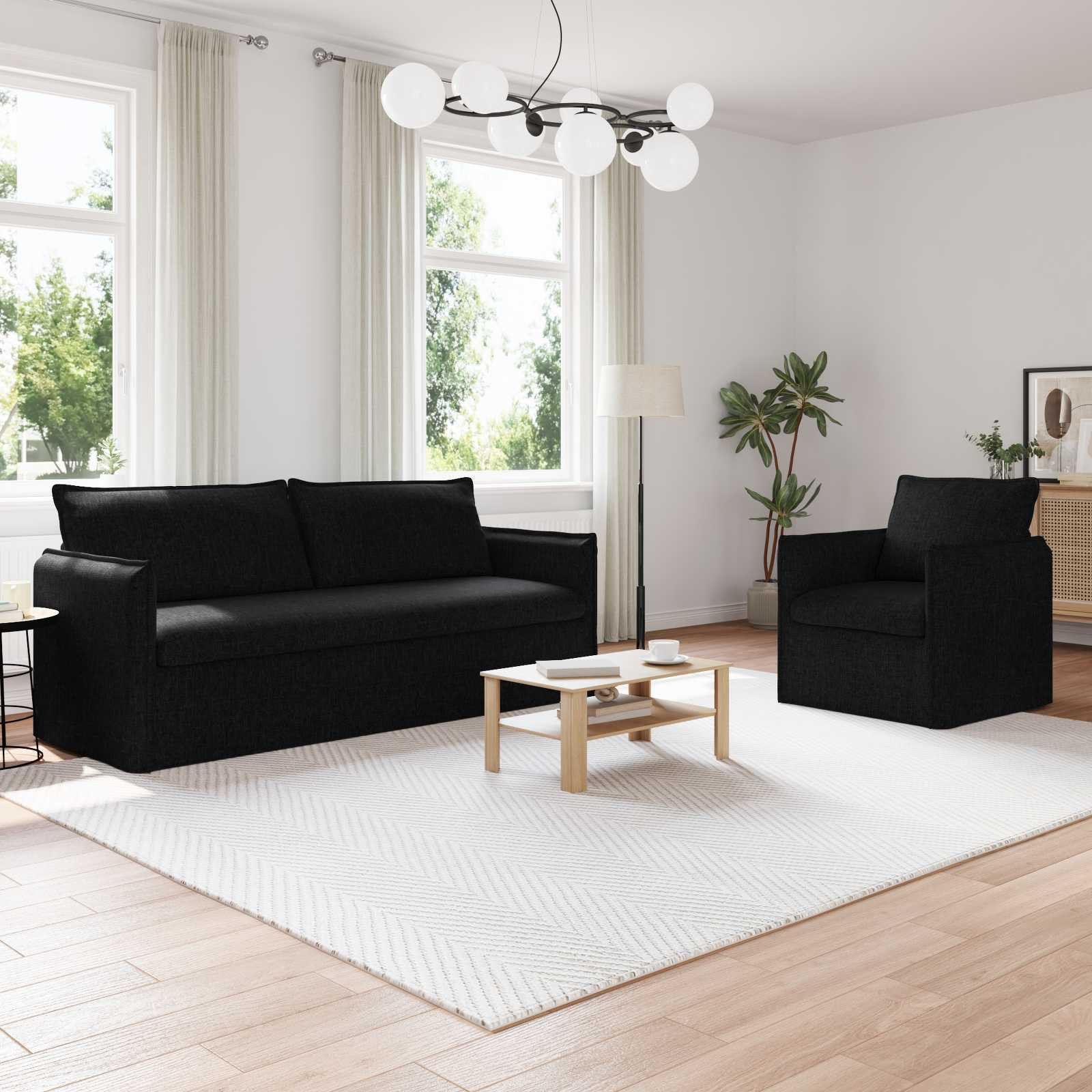 vidaXL Sofa Set 2 pcs Schwarz 196 x 82 x 85 cm Stoff