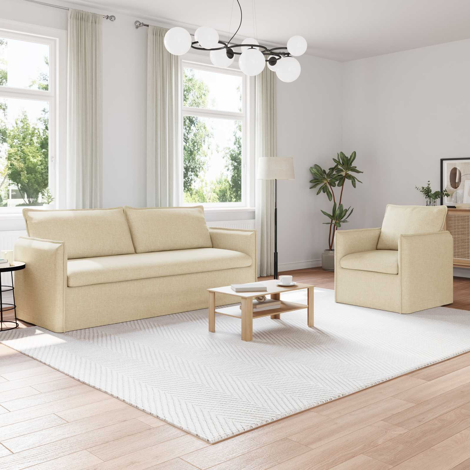 vidaXL Sofa Set 2 pcs Creme 196 x 82 x 85 cm Stoff