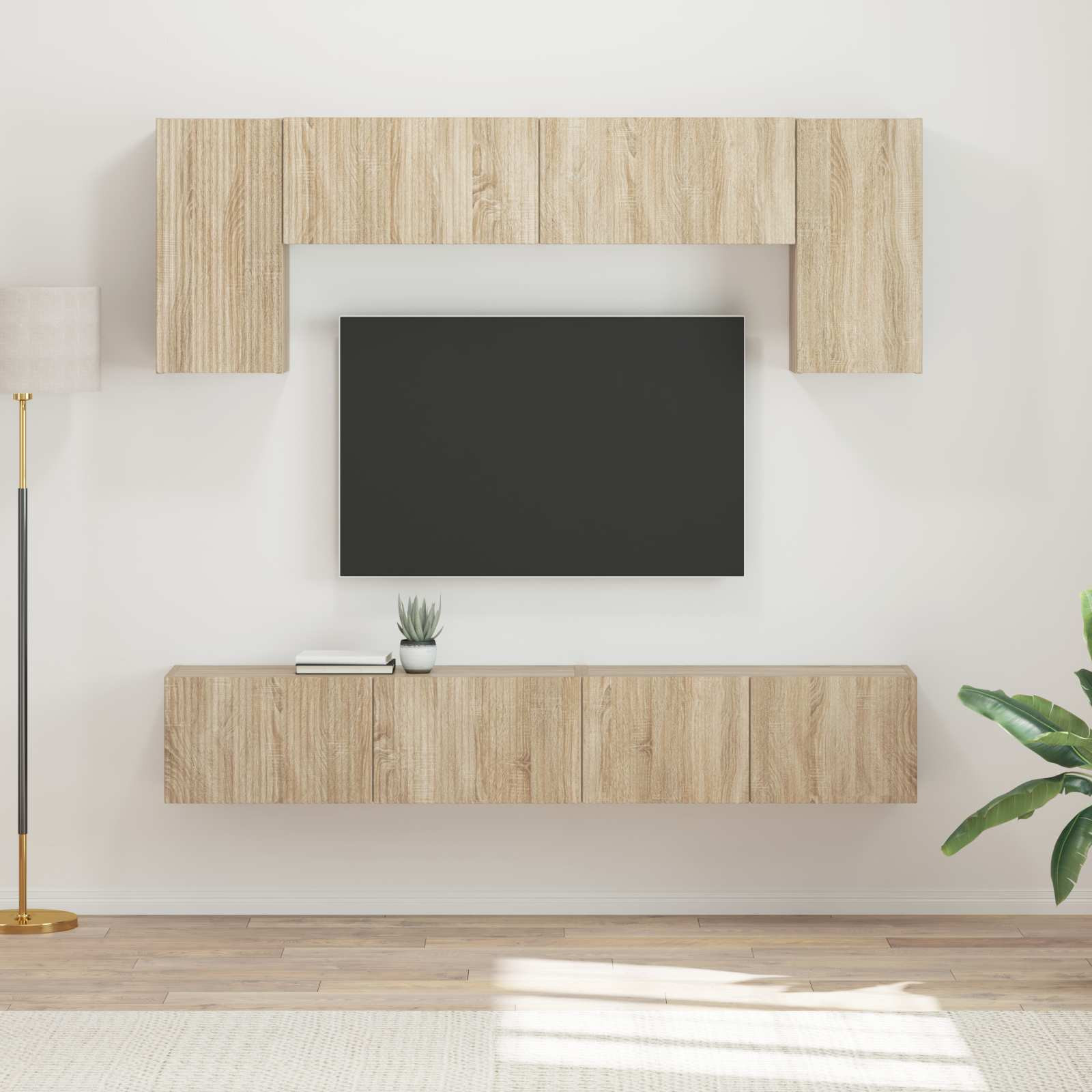 vidaXL TV-Schrankset Wandmontiert 4 pcs Sonoma-Eiche Holzwerkstoff