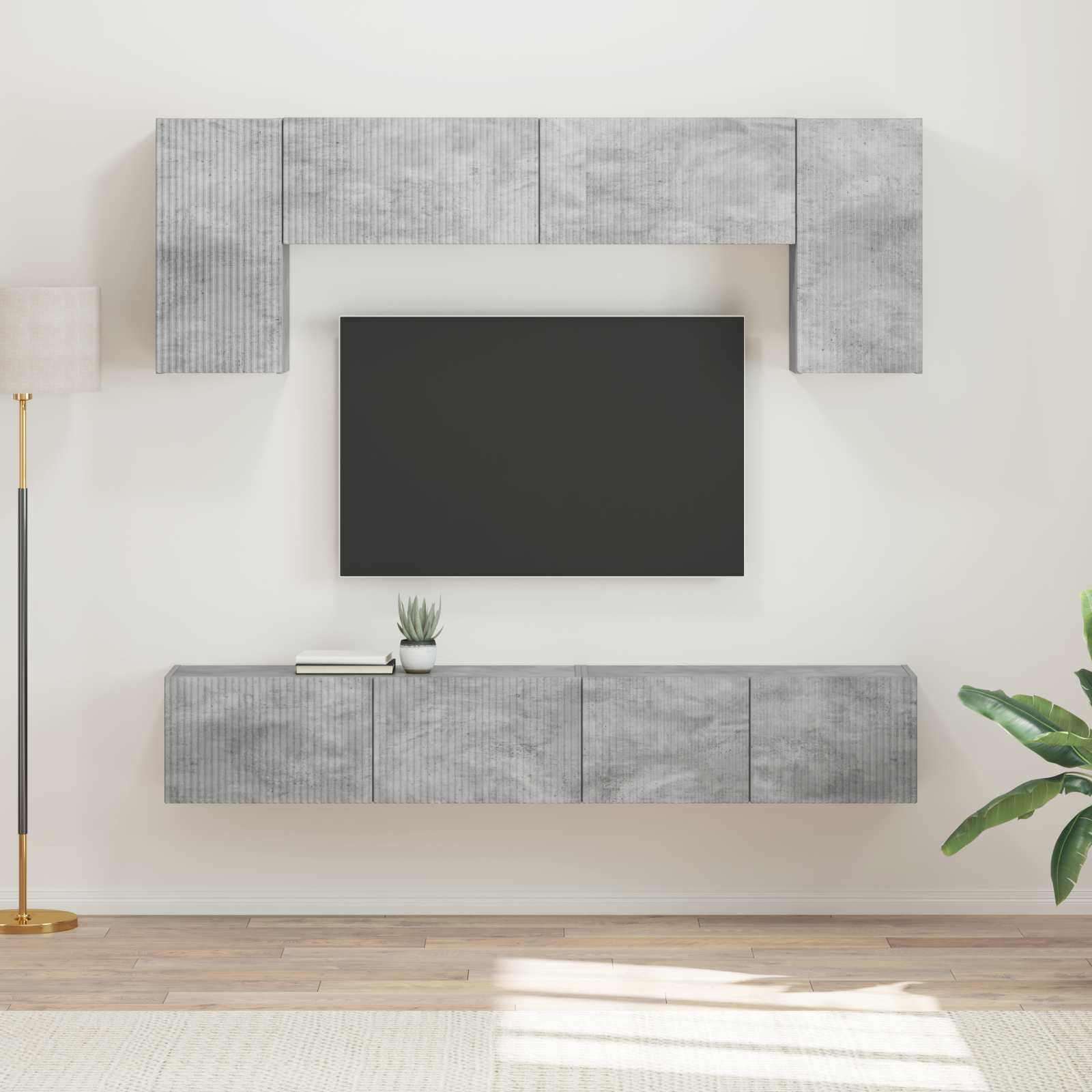 vidaXL TV-Schrankset Wandmontiert 4 pcs Beton Grau Holzwerkstoff