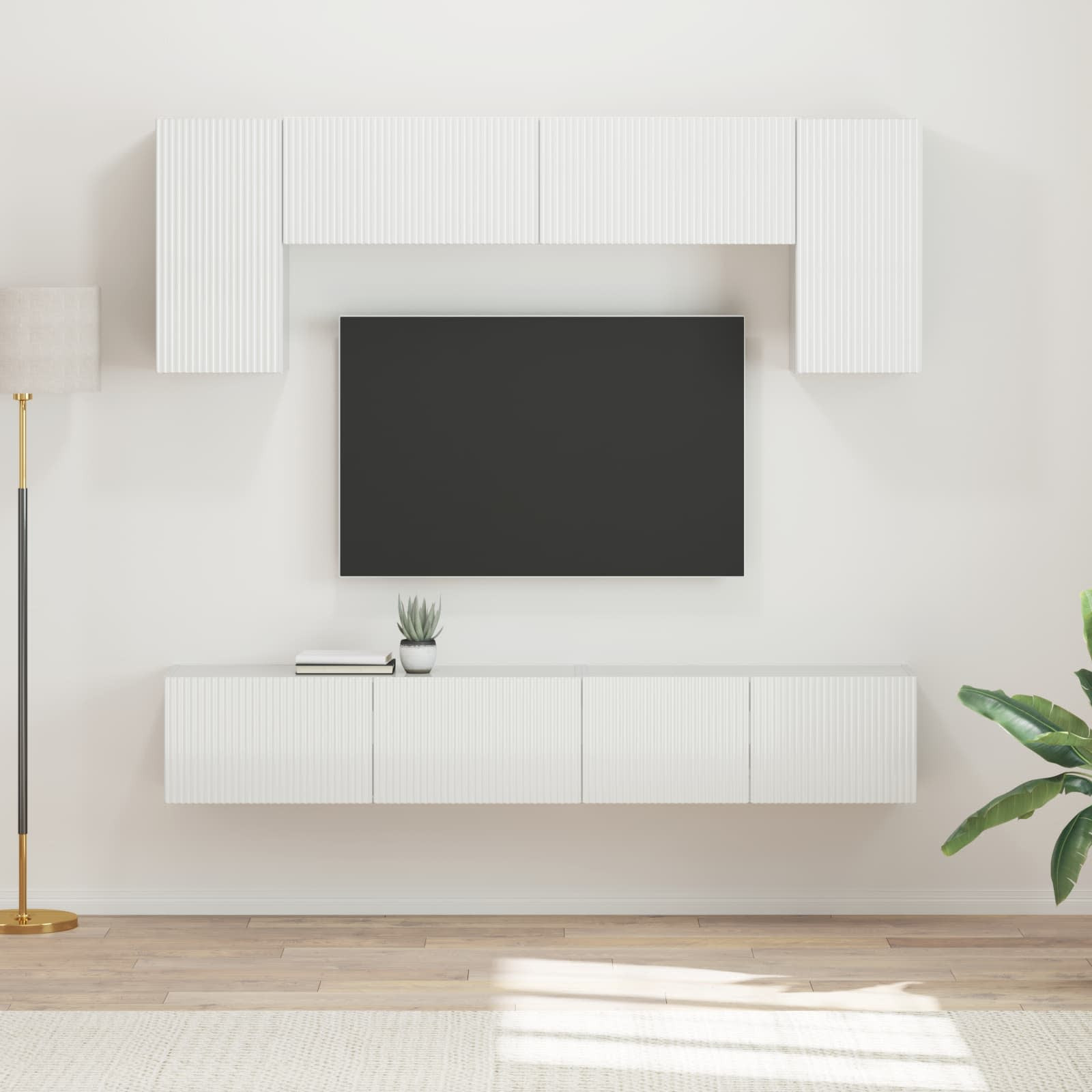 vidaXL TV-Schrankset Wandmontiert 4 pcs Hochglanz Weiß Holzwerkstoff