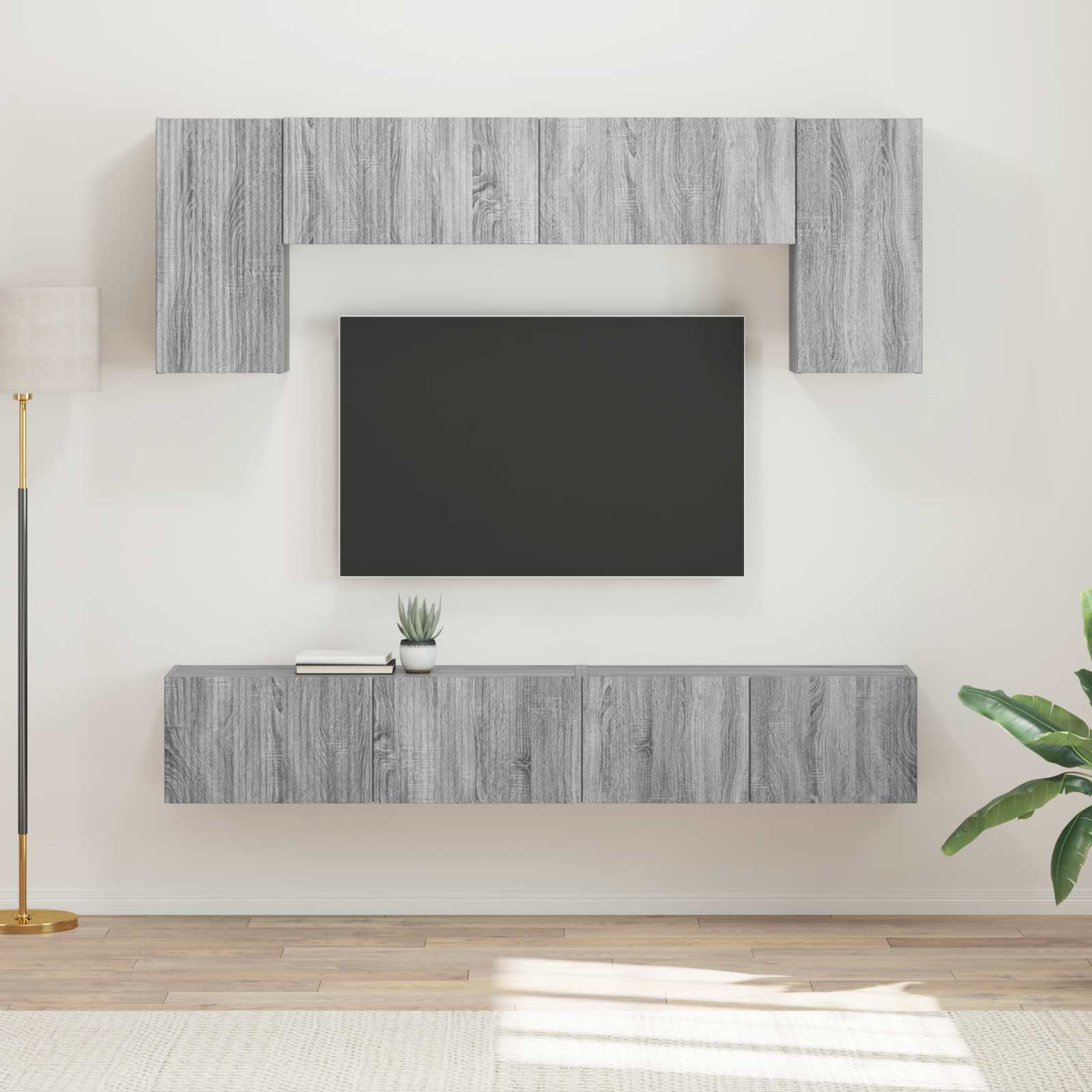 vidaXL TV-Schrankset Wandmontiert 4 pcs Graues Sonoma Holzwerkstoff