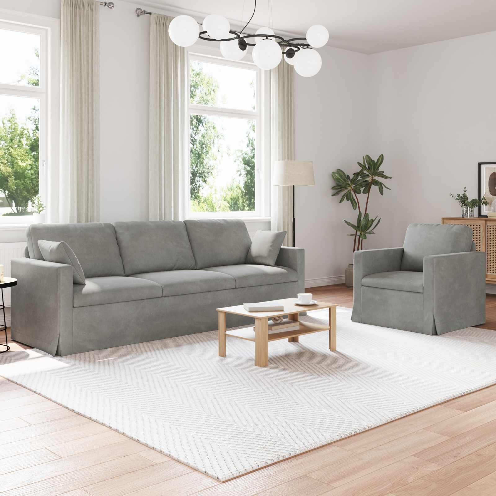 vidaXL Sofa Set 2 pcs Hellgrau 228 x 78 x 80 cm Samt