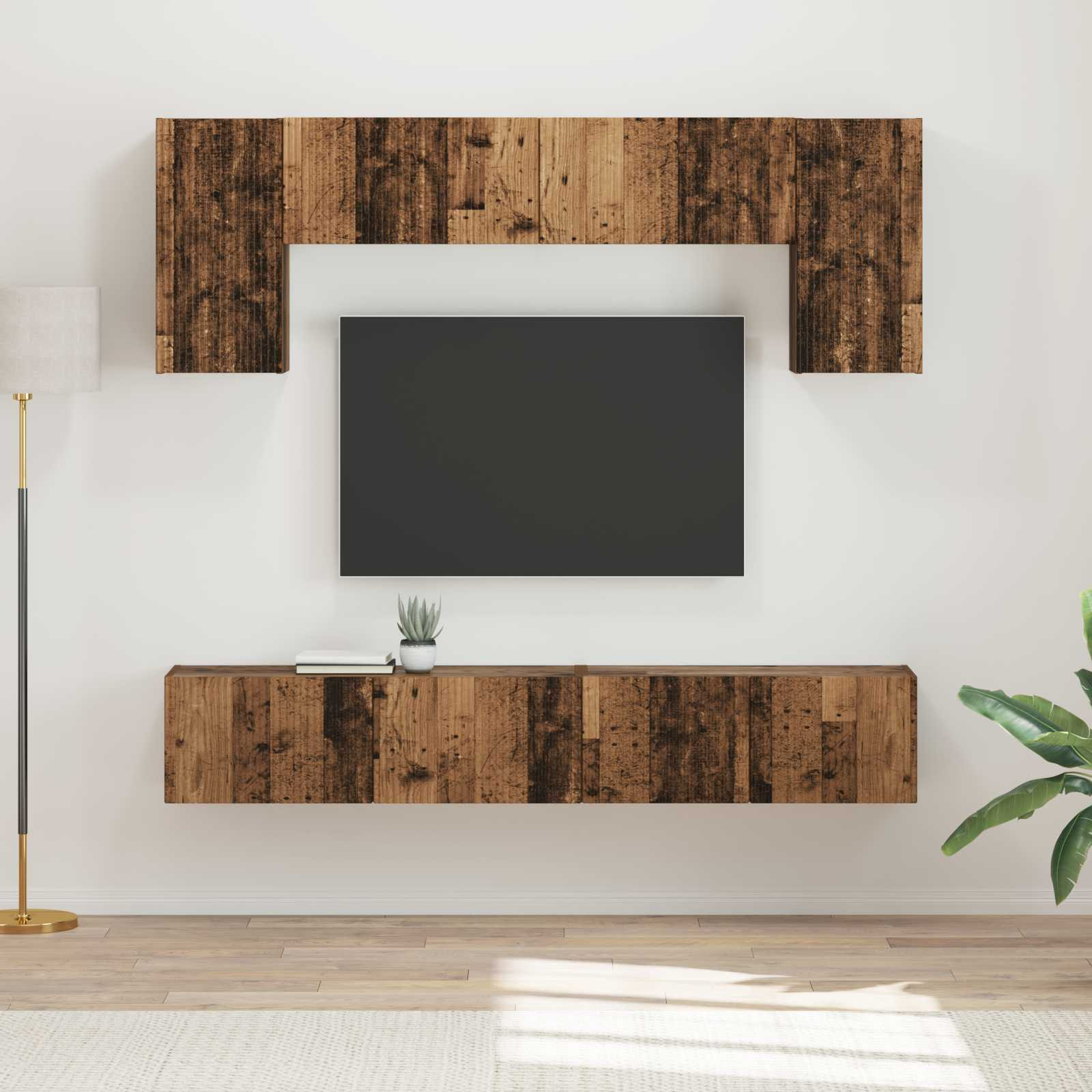 vidaXL TV-Schrankset Wandmontiert 4 pcs Altholz Holzwerkstoff