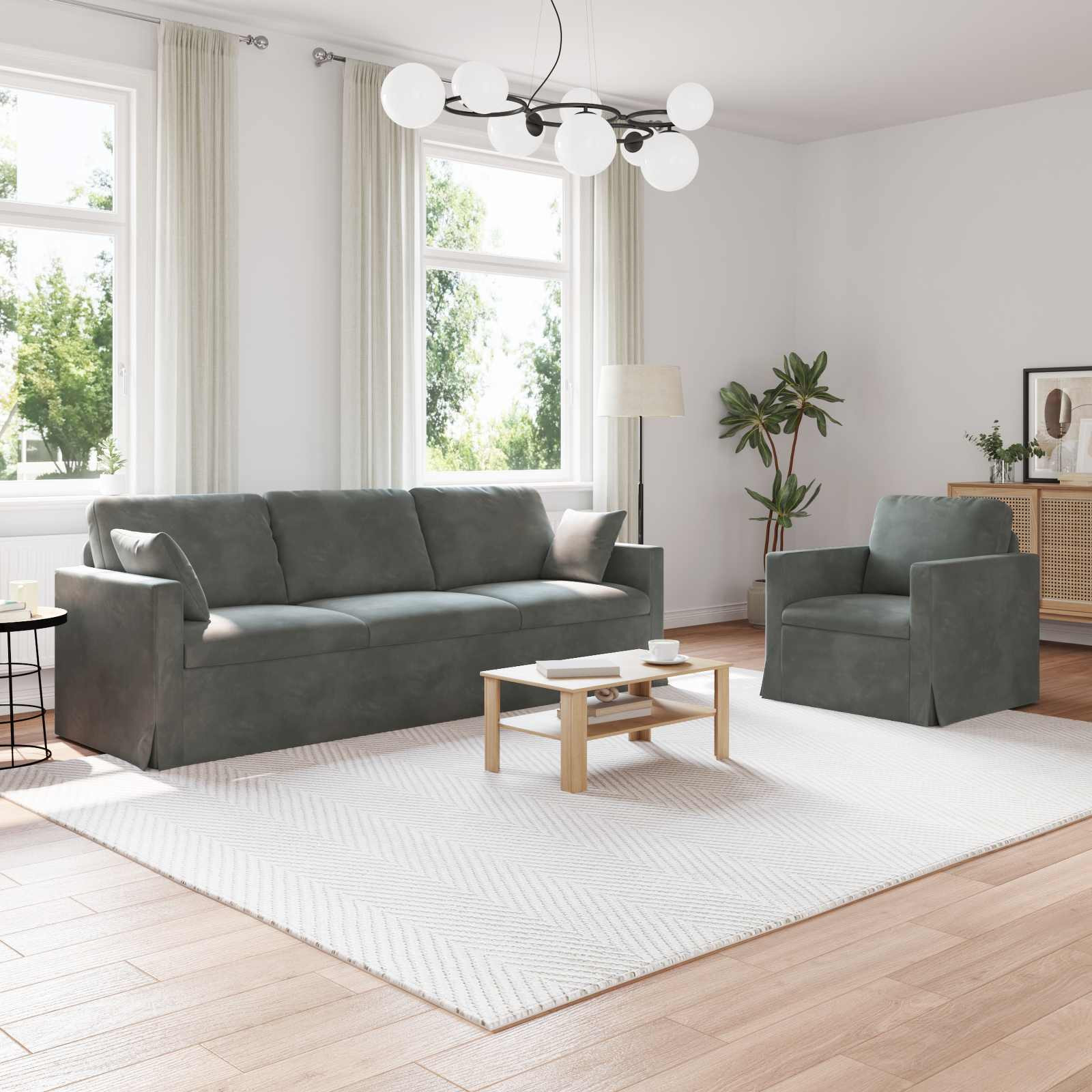 vidaXL Sofa Set 2 pcs Dunkelgrau 228 x 78 x 80 cm Samt