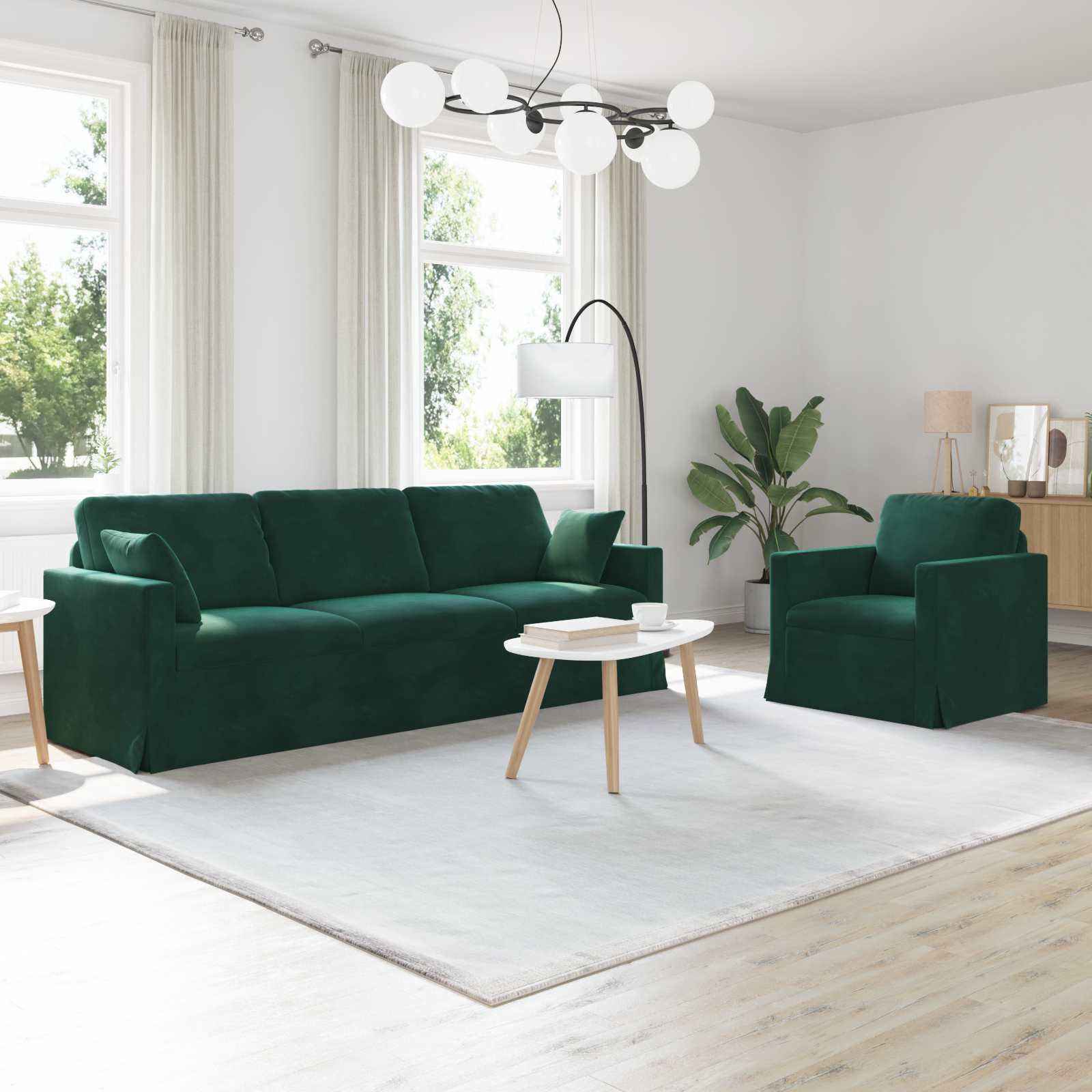 vidaXL Sofa Set 2 pcs Dunkelgrün 228 x 78 x 80 cm Samt