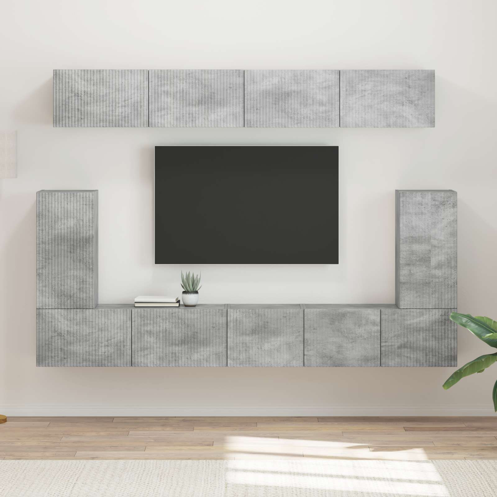 vidaXL TV-Schrankset Wandmontiert 5 pcs Beton Grau Holzwerkstoff