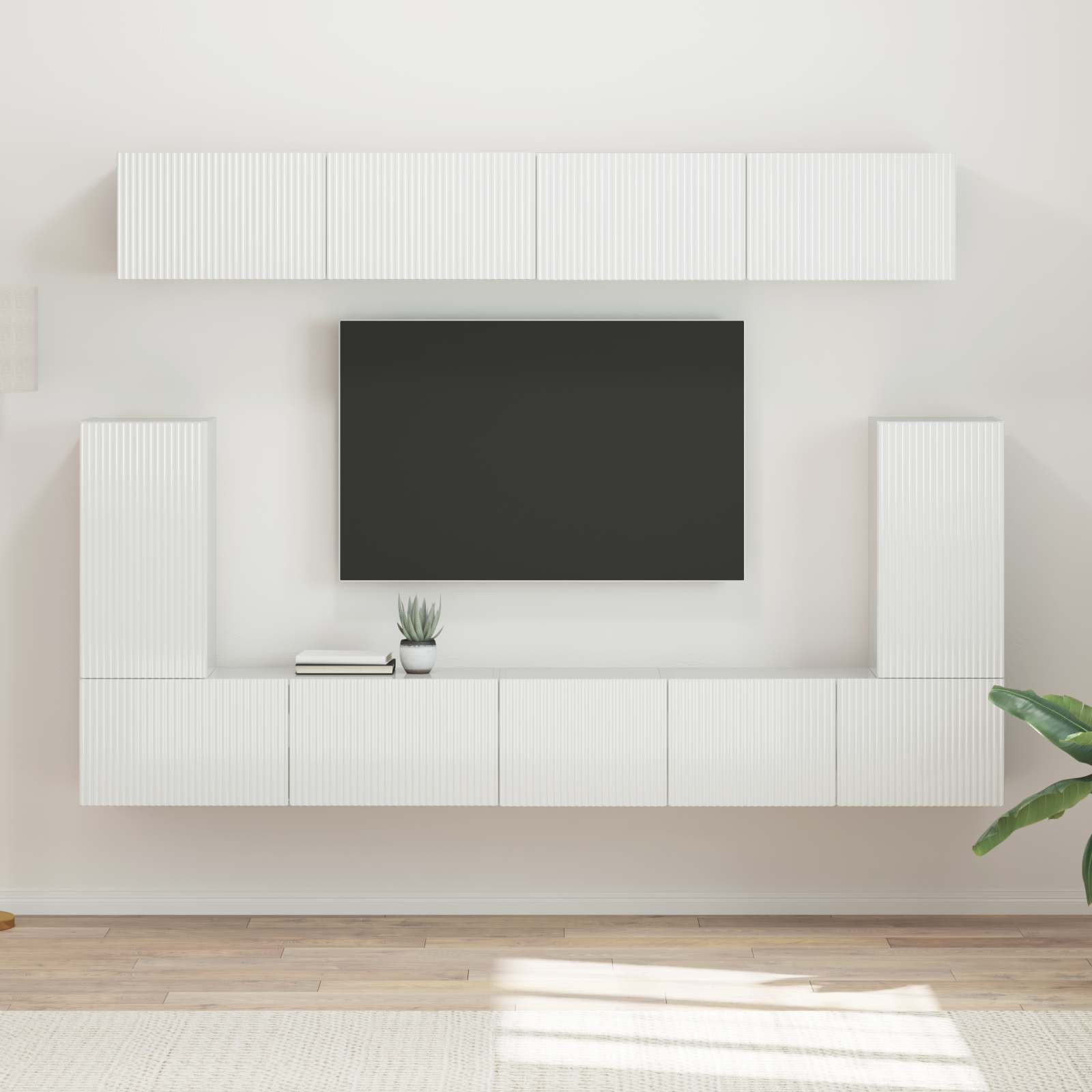 vidaXL TV-Schrankset Wandmontiert 5 pcs Hochglanz Weiß Holzwerkstoff