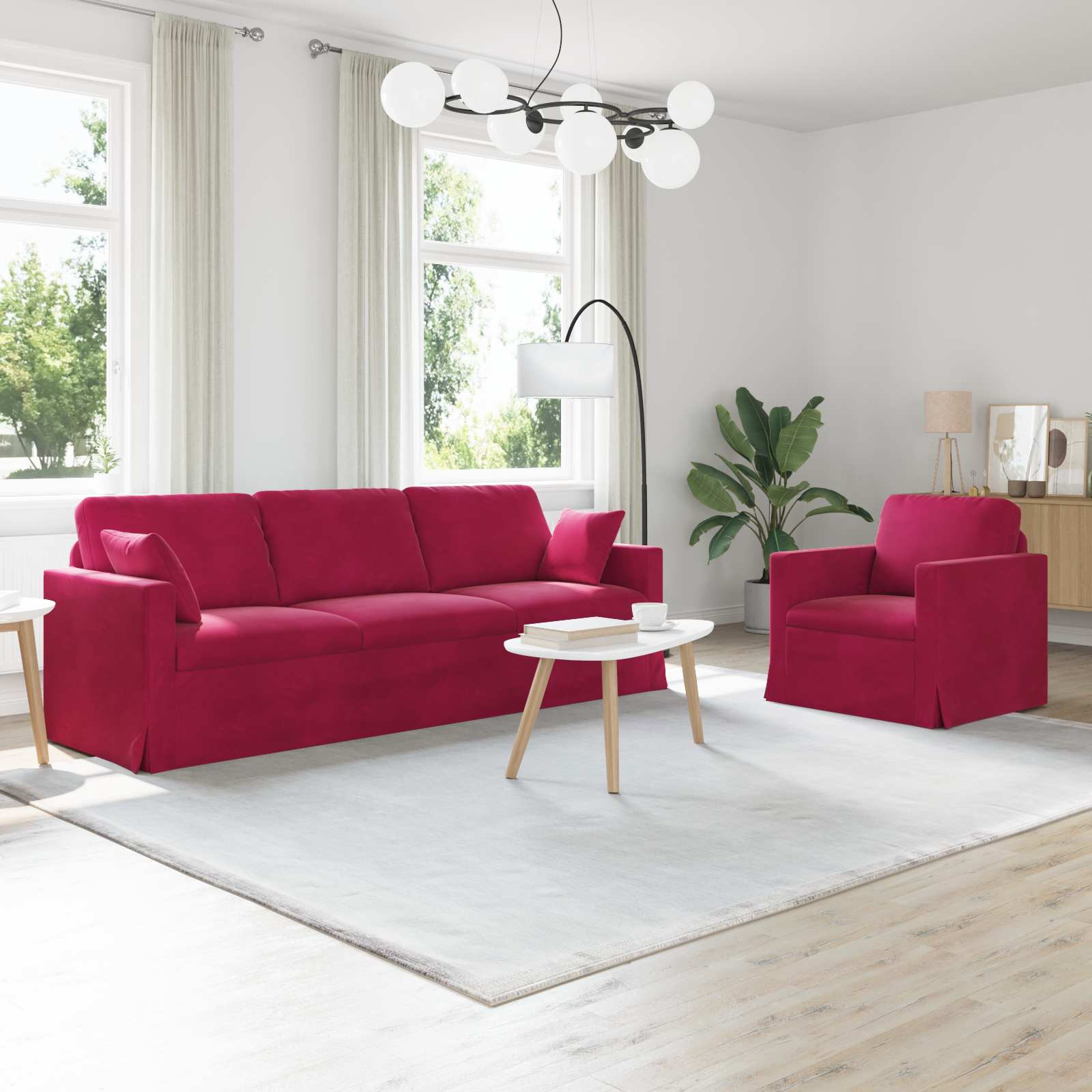 vidaXL Sofa Set 2 pcs Weinrot 228 x 78 x 80 cm Samt