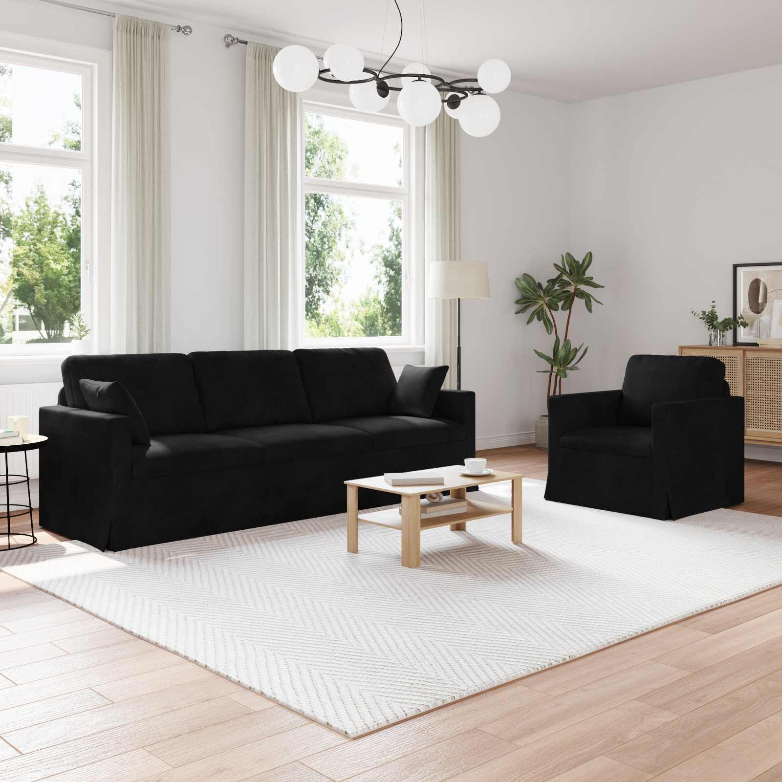 vidaXL Sofa Set 2 pcs Schwarz Samt