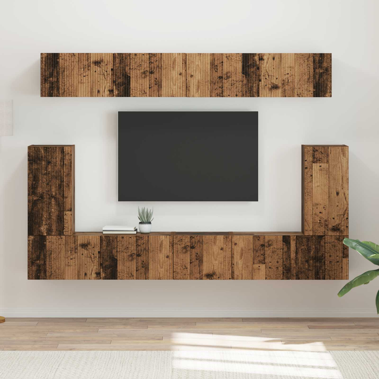 vidaXL TV-Schrankset Wandmontiert 5 pcs Altholz Holzwerkstoff