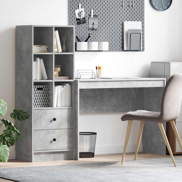 vidaXL Schreibtisch mit Schubladen mit Regal 2 pcs Beton Grau