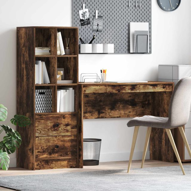vidaXL Schreibtisch mit Schubladen mit Regal 2 pcs Geräucherte Eiche