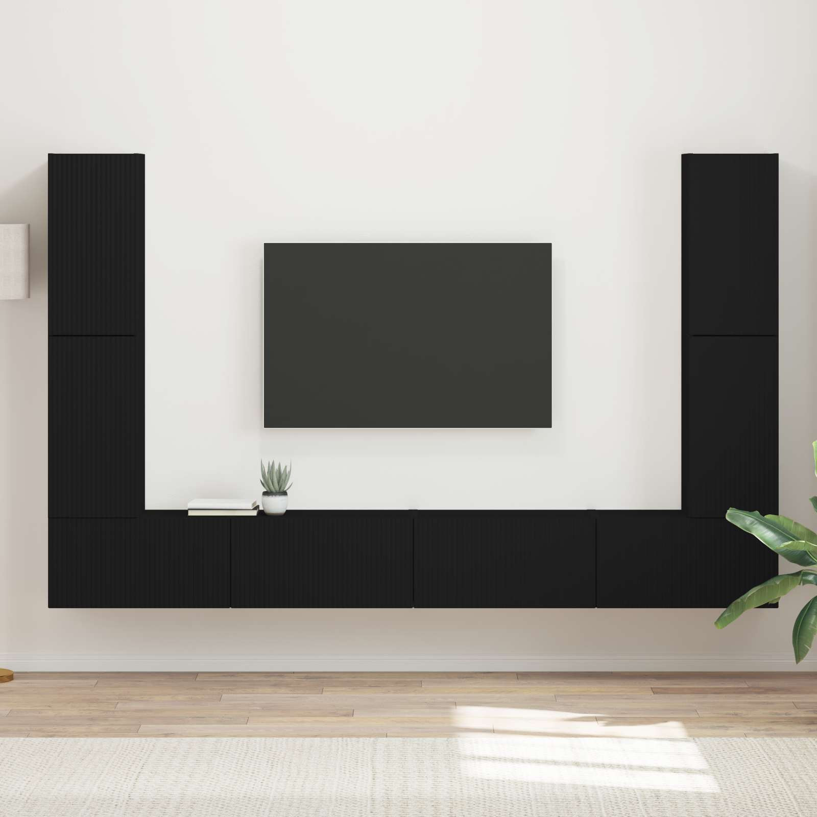 vidaXL TV-Schrankset 8 pcs Schwarz Holzwerkstoff
