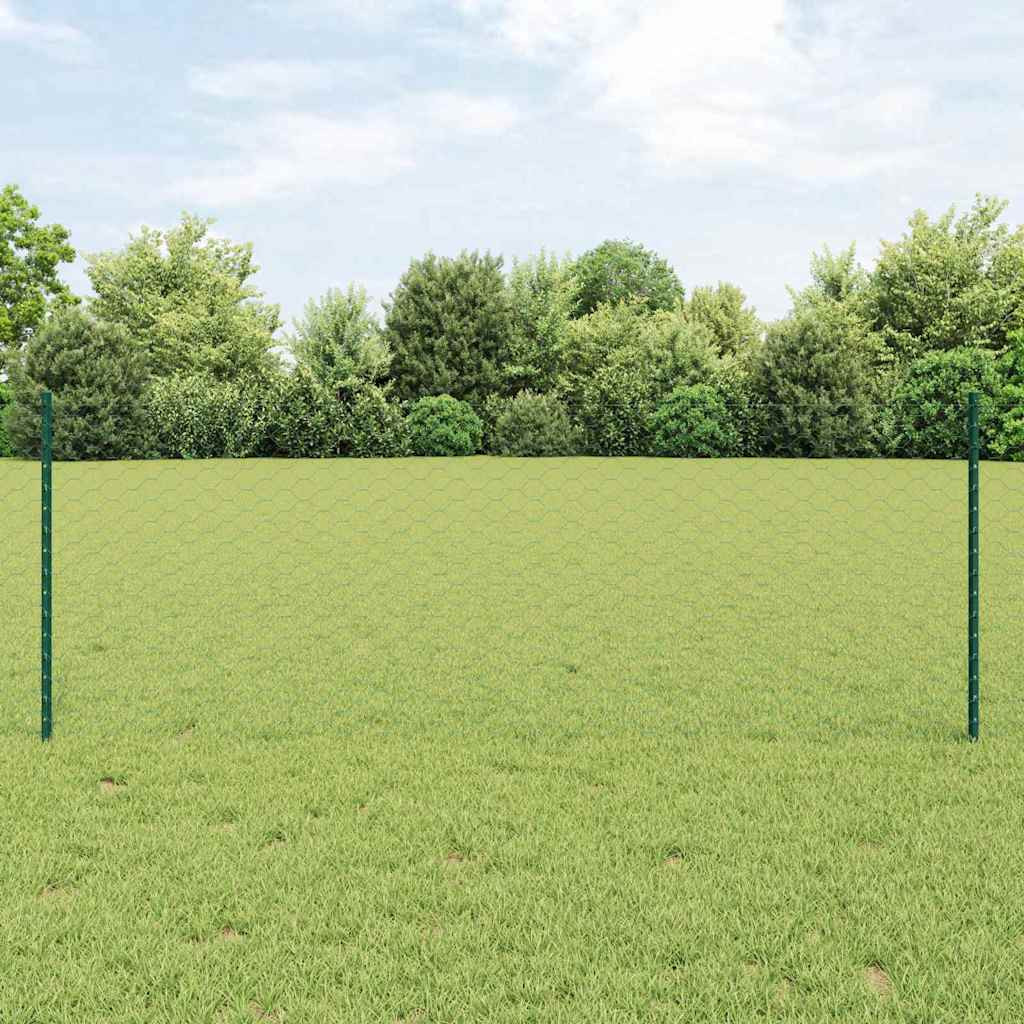 vidaXL Sechseckzaun mit Pfosten 25 x 0,8 m PVC-beschichteter Stahl
