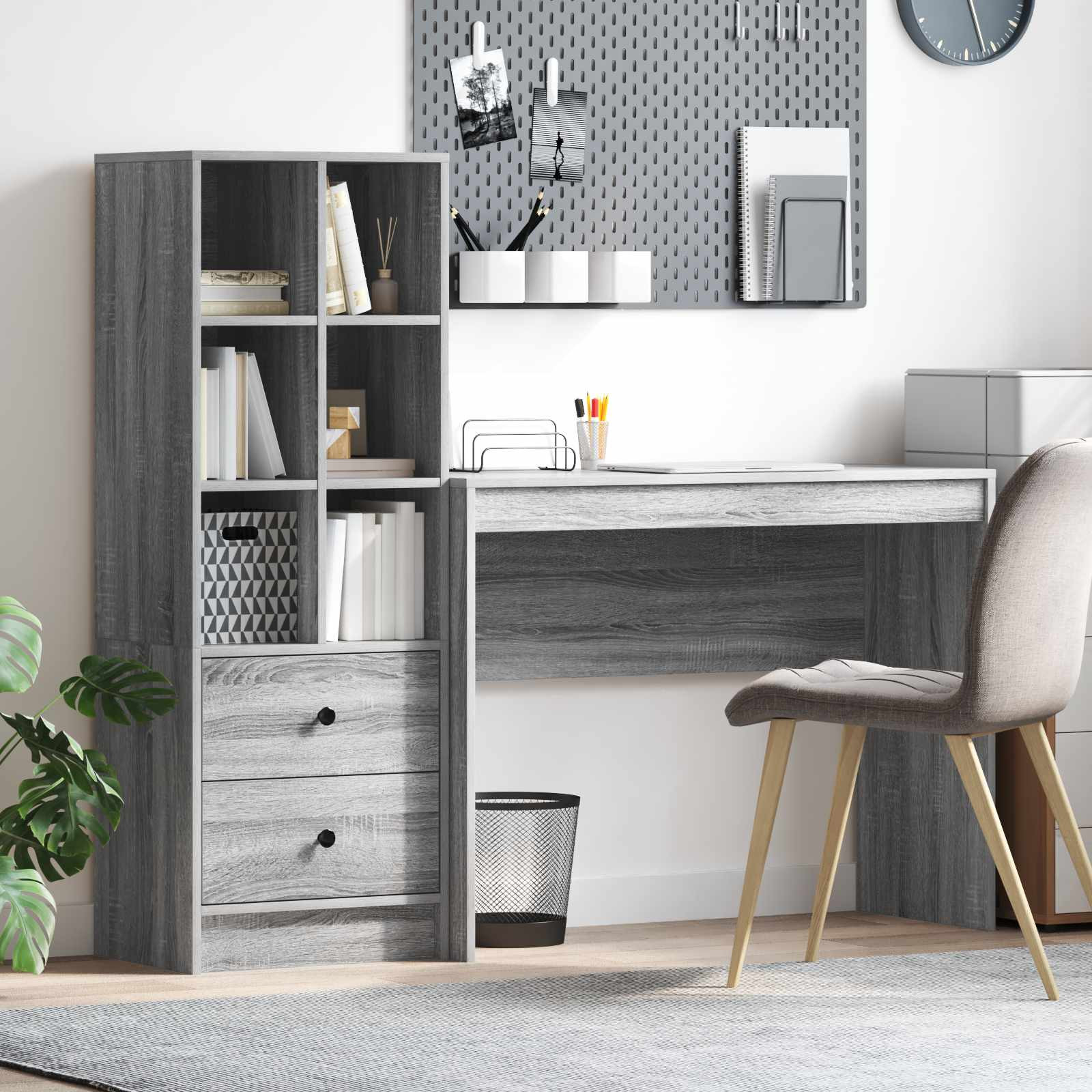 vidaXL Schreibtisch mit Schubladen mit Regal 2 pcs Graues Sonoma