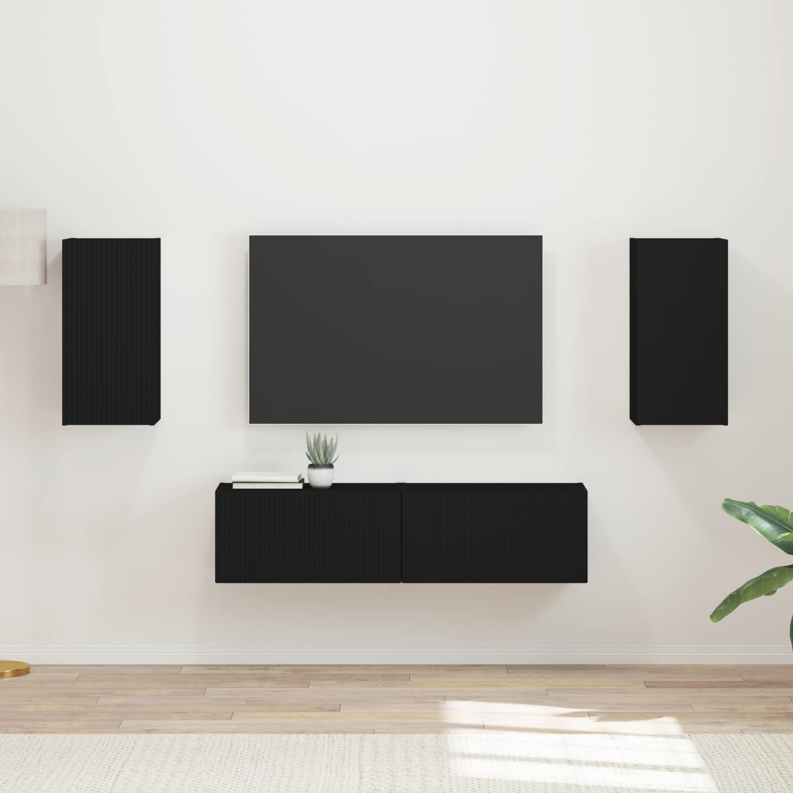 vidaXL TV-Schrankset 4 pcs Schwarz Holzwerkstoff
