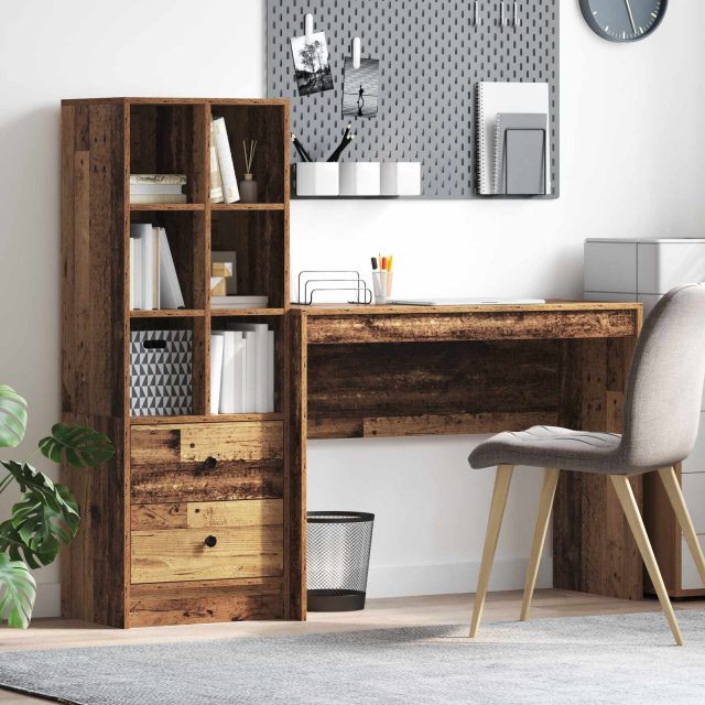 vidaXL Schreibtisch mit Schubladen mit Regal 2 pcs Altholz