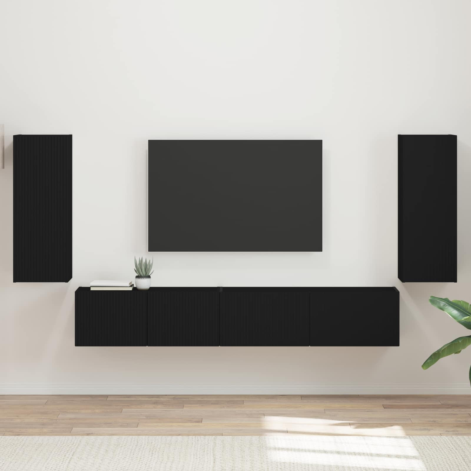 vidaXL TV-Schrankset 4 pcs Schwarz Holzwerkstoff