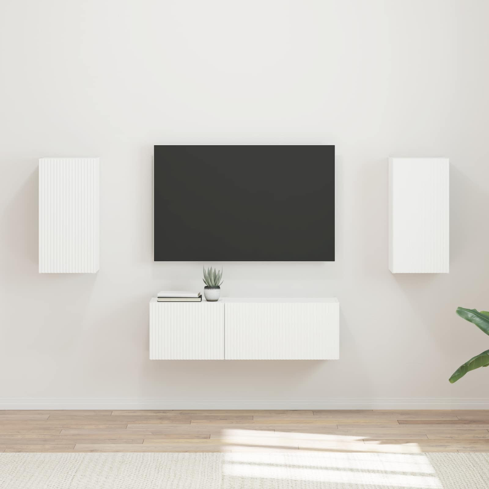 vidaXL TV-Wandregal-Set Wandmontiert 4 pcs Weiß Holzwerkstoff