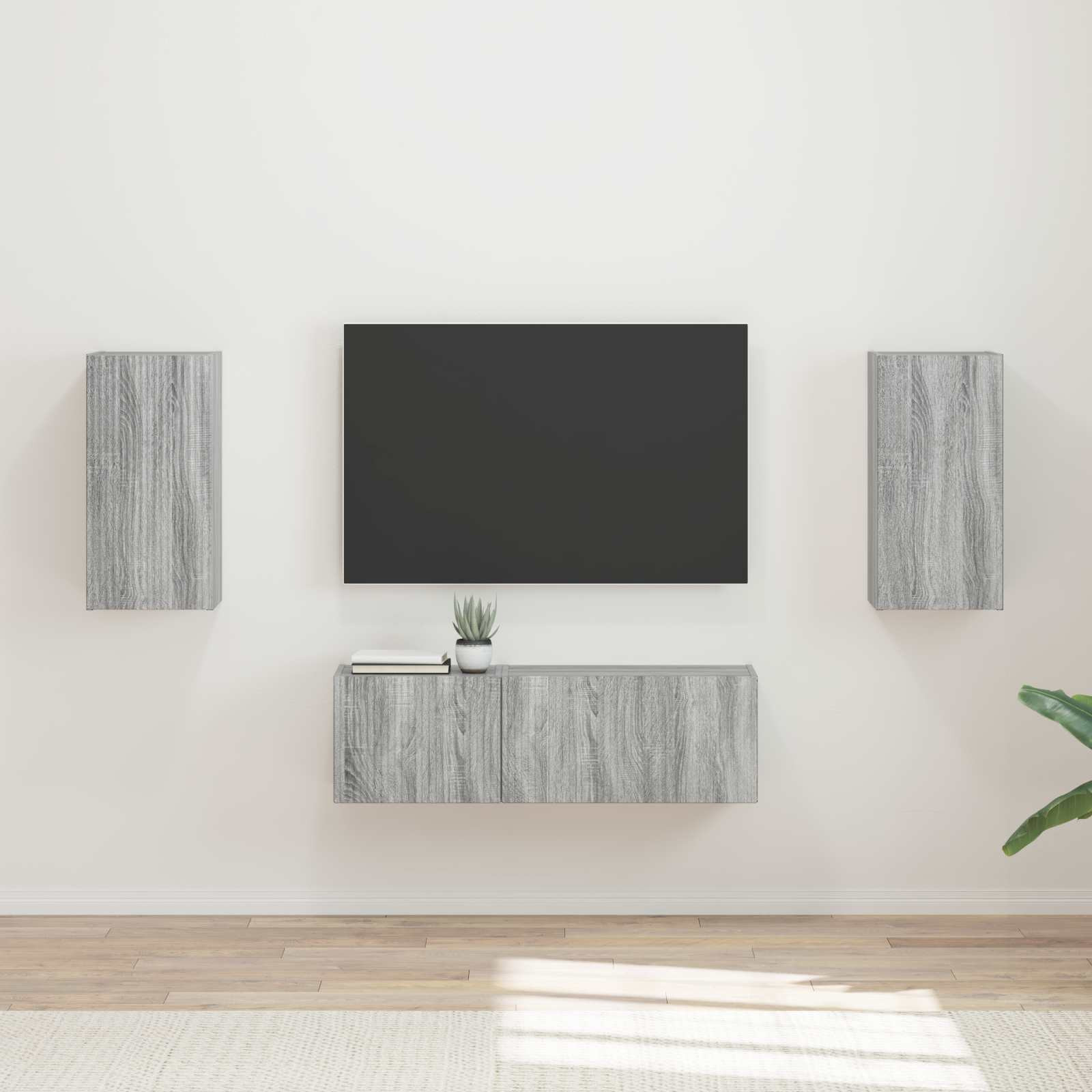 vidaXL TV-Wandregal-Set Wandmontiert 4 pcs Graues Sonoma Holzwerkstoff