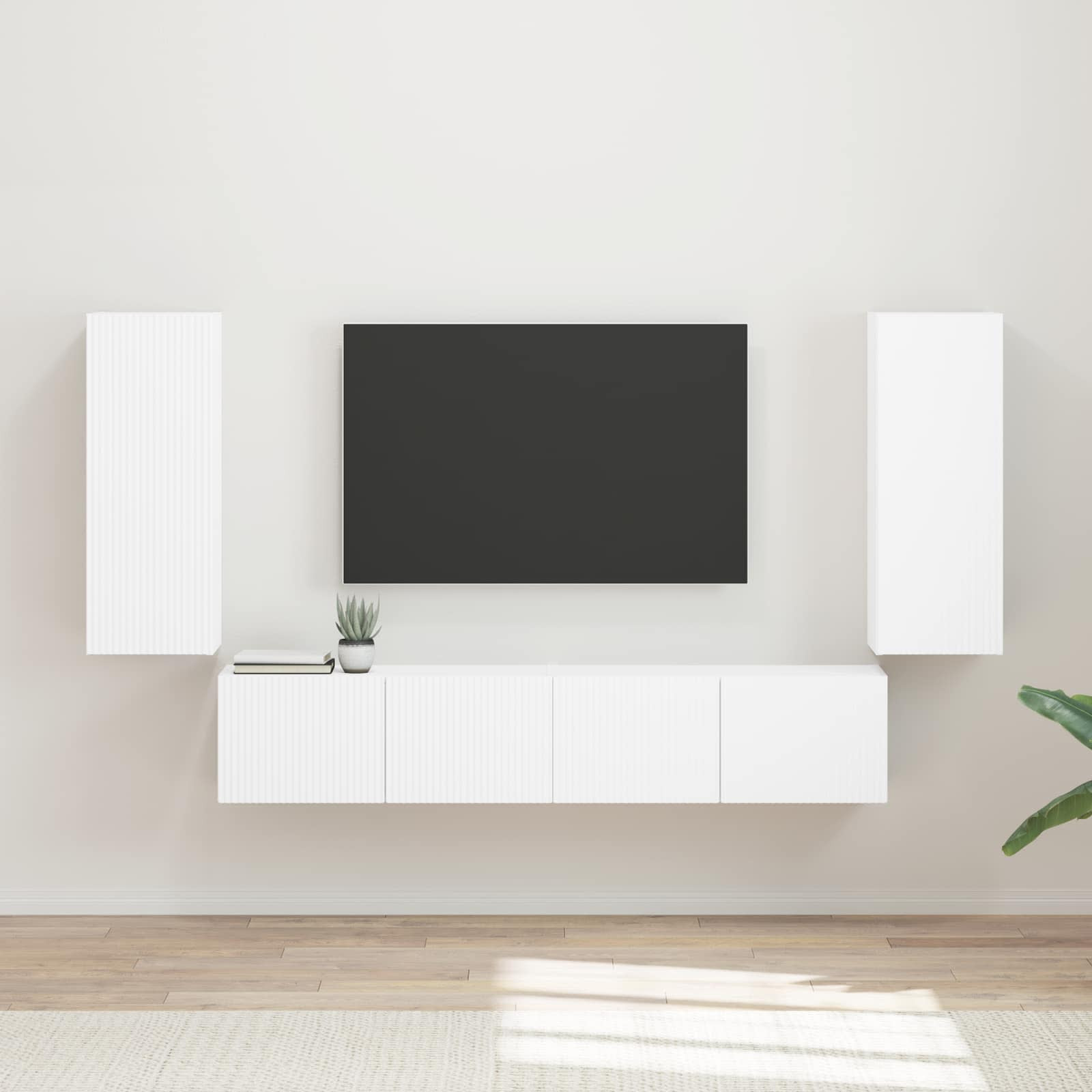 vidaXL TV-Wandregal-Set Wandmontiert 4 pcs Weiß Holzwerkstoff