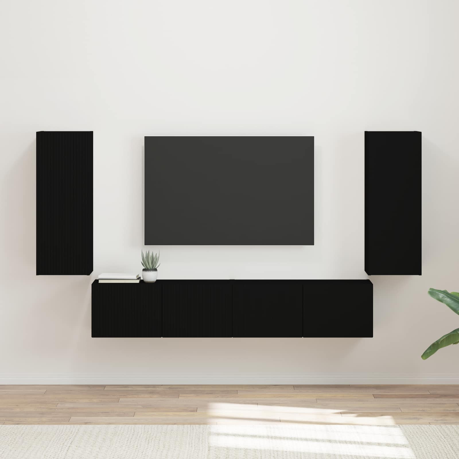 vidaXL TV-Wandregal-Set Wandmontiert 4 pcs Schwarz Holzwerkstoff