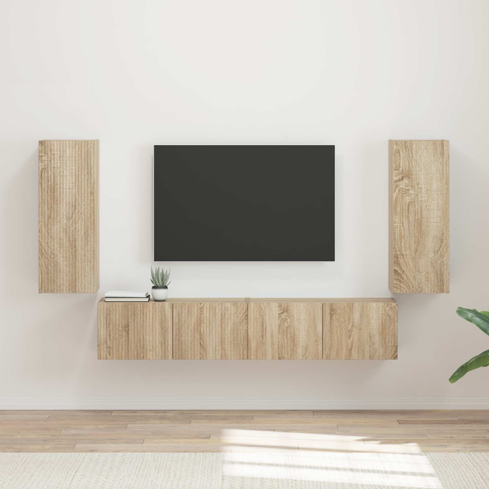 vidaXL TV-Wandregal-Set Wandmontiert 4 pcs Sonoma-Eiche Holzwerkstoff