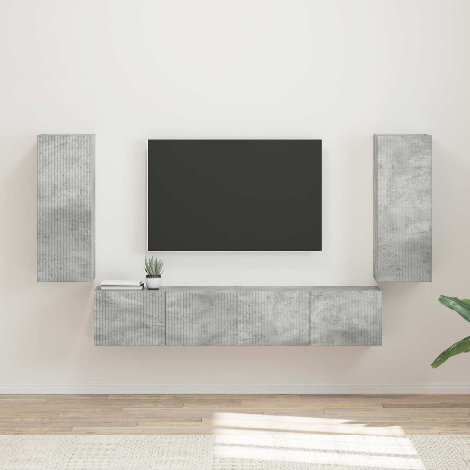 vidaXL TV-Wandregal-Set Wandmontiert 4 pcs Beton Grau Holzwerkstoff