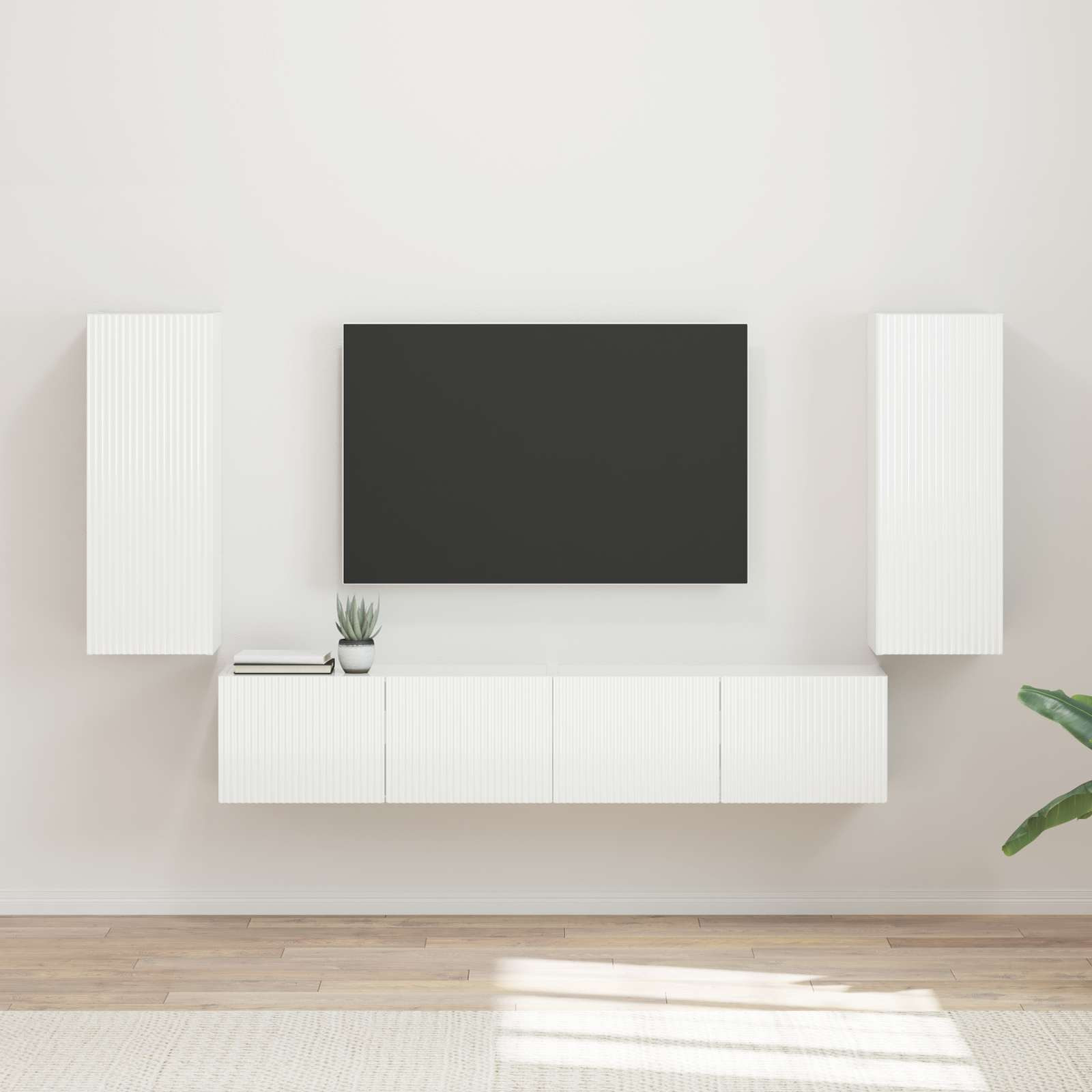 vidaXL TV-Wandregal-Set 4 pcs Hochglanz Weiß Holzwerkstoff