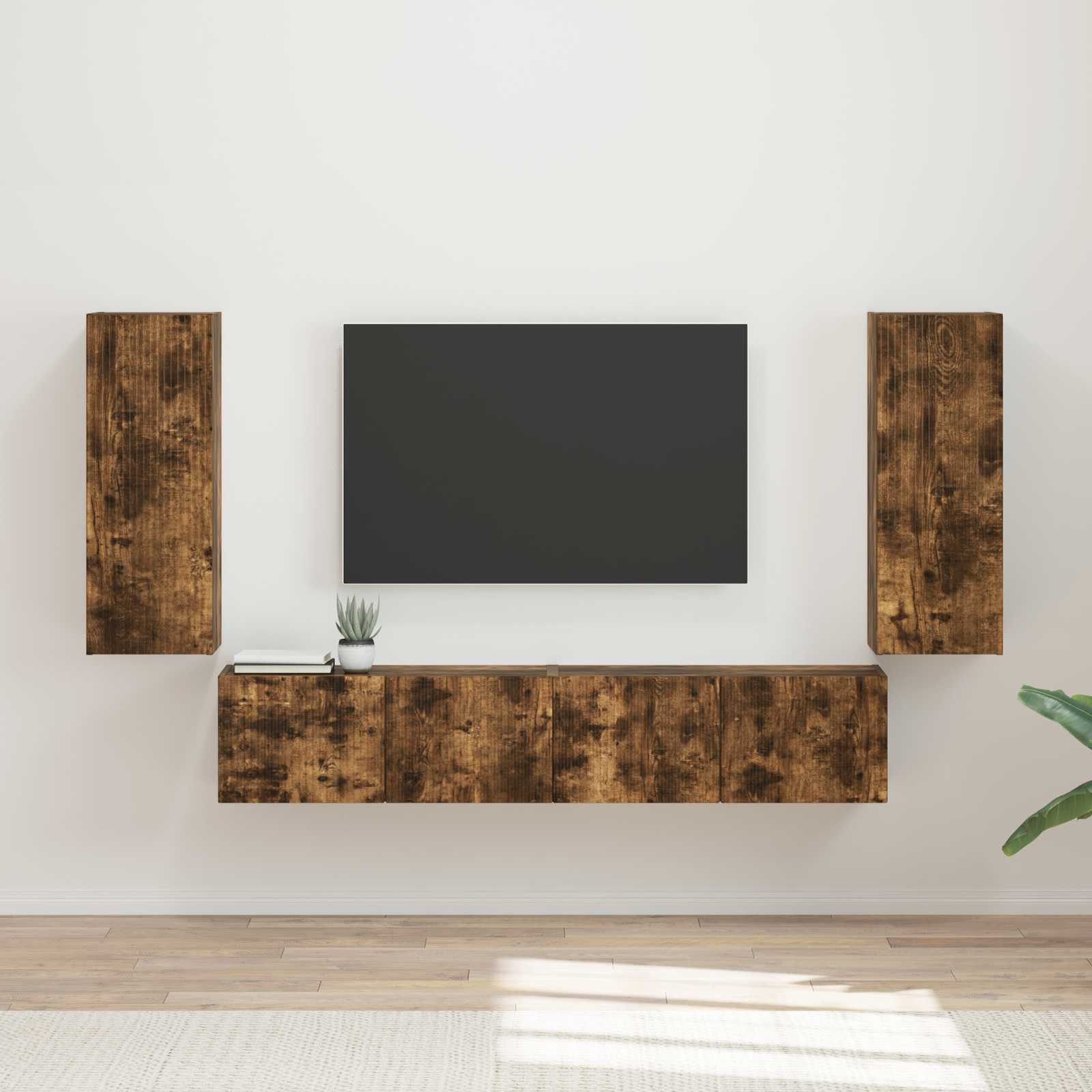 vidaXL TV-Wandregal-Set 4 pcs Geräucherte Eiche Holzwerkstoff