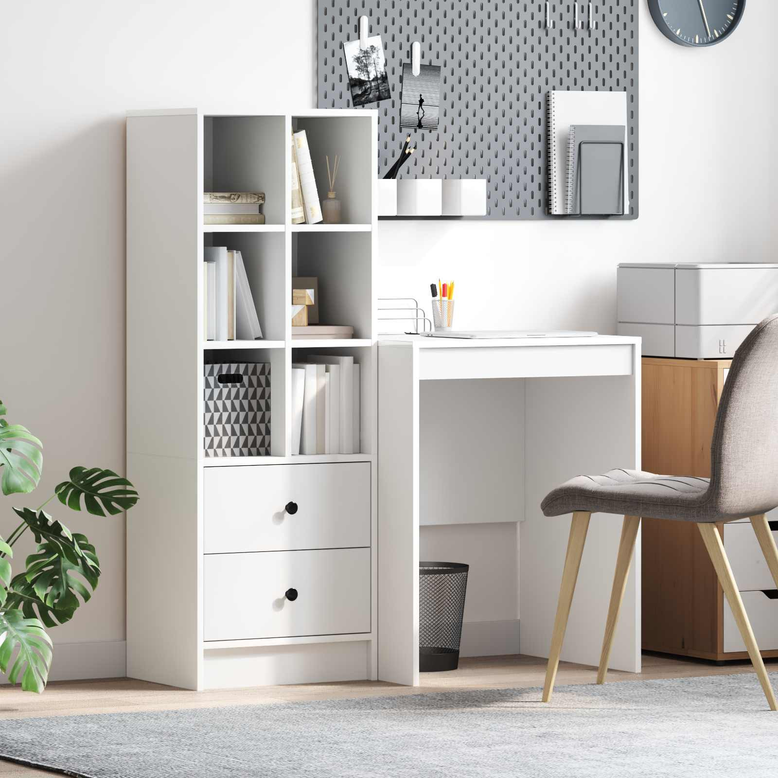 vidaXL Schreibtisch mit Schubladen mit Regal mit Speicher 2 pcs Weiß