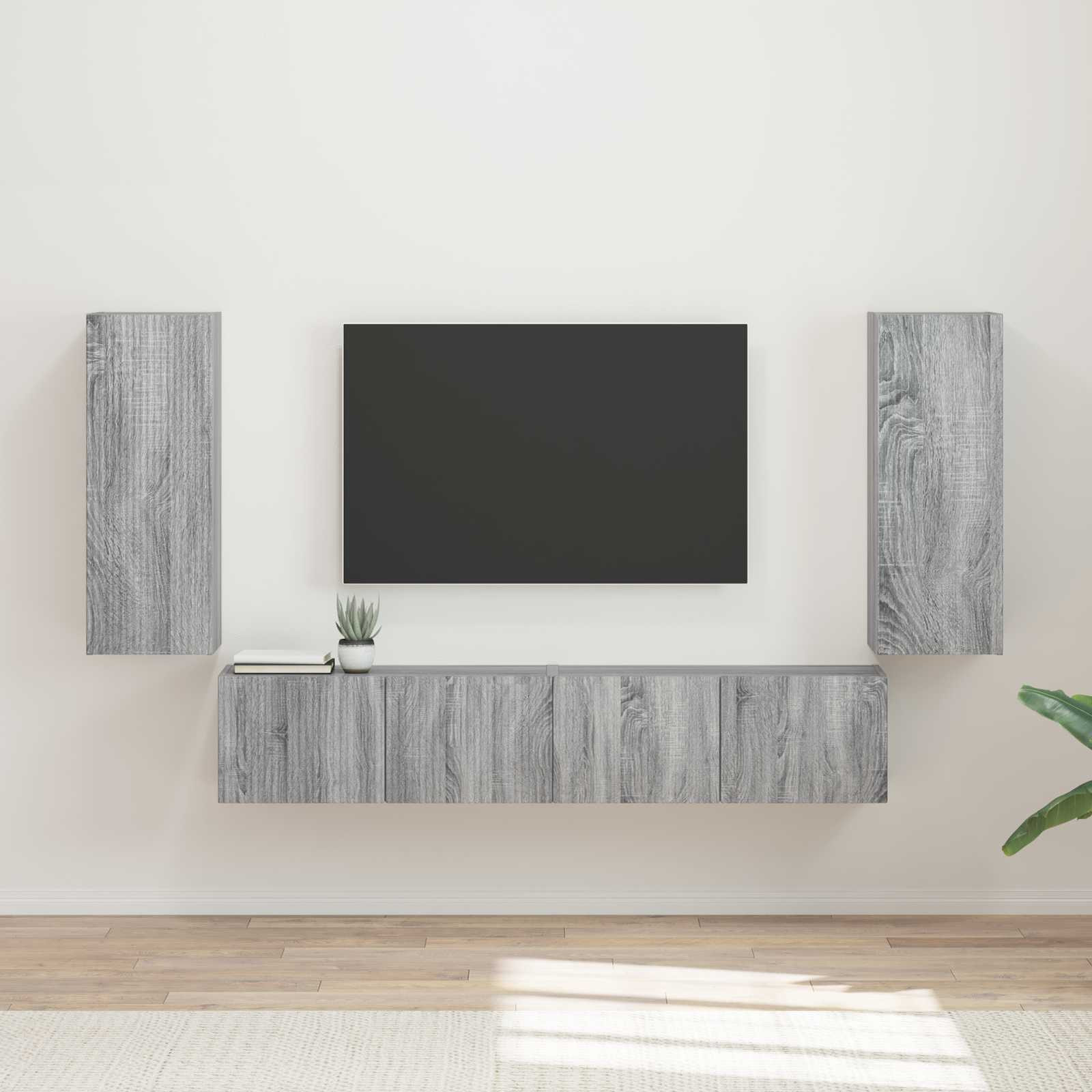 vidaXL TV-Wandregal-Set Wandmontiert 4 pcs Graues Sonoma Holzwerkstoff