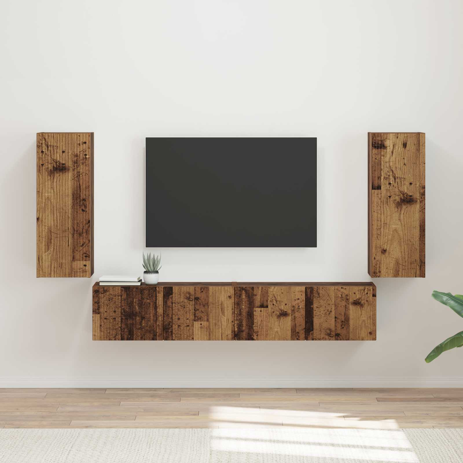 vidaXL TV-Wandregal-Set Wandmontiert 4 pcs Altholz Holzwerkstoff