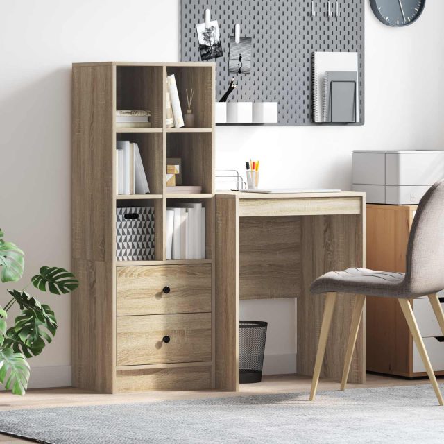 vidaXL Schreibtisch mit Schubladen mit Regal 2 pcs Sonoma-Eiche