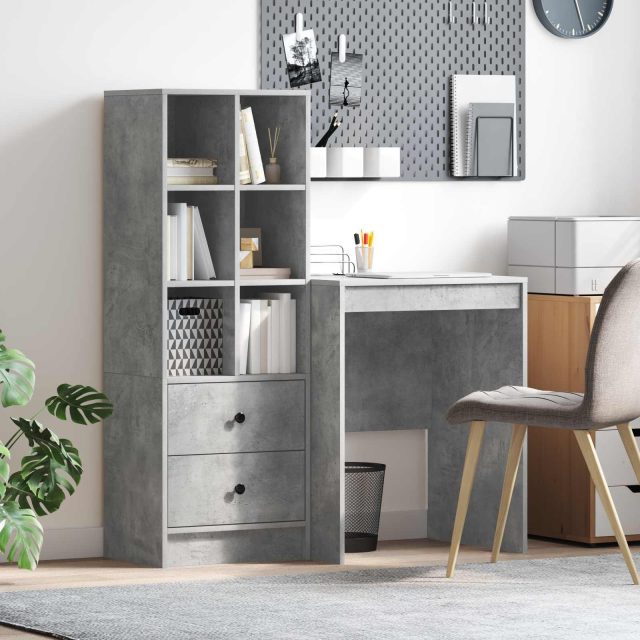 vidaXL Schreibtisch mit Schubladen mit Regal 2 pcs Beton Grau