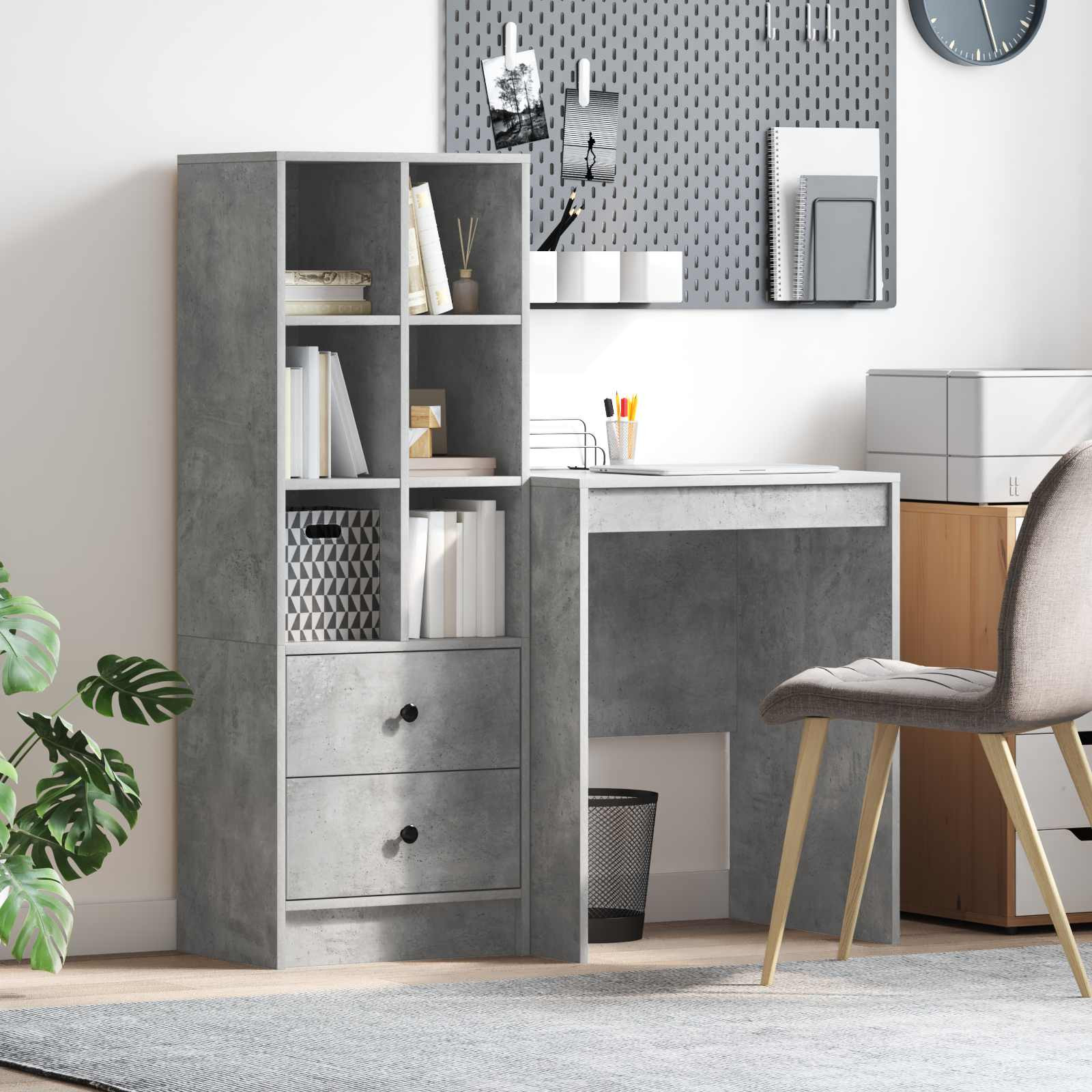 vidaXL Schreibtisch mit Schubladen mit Regal 2 pcs Beton Grau